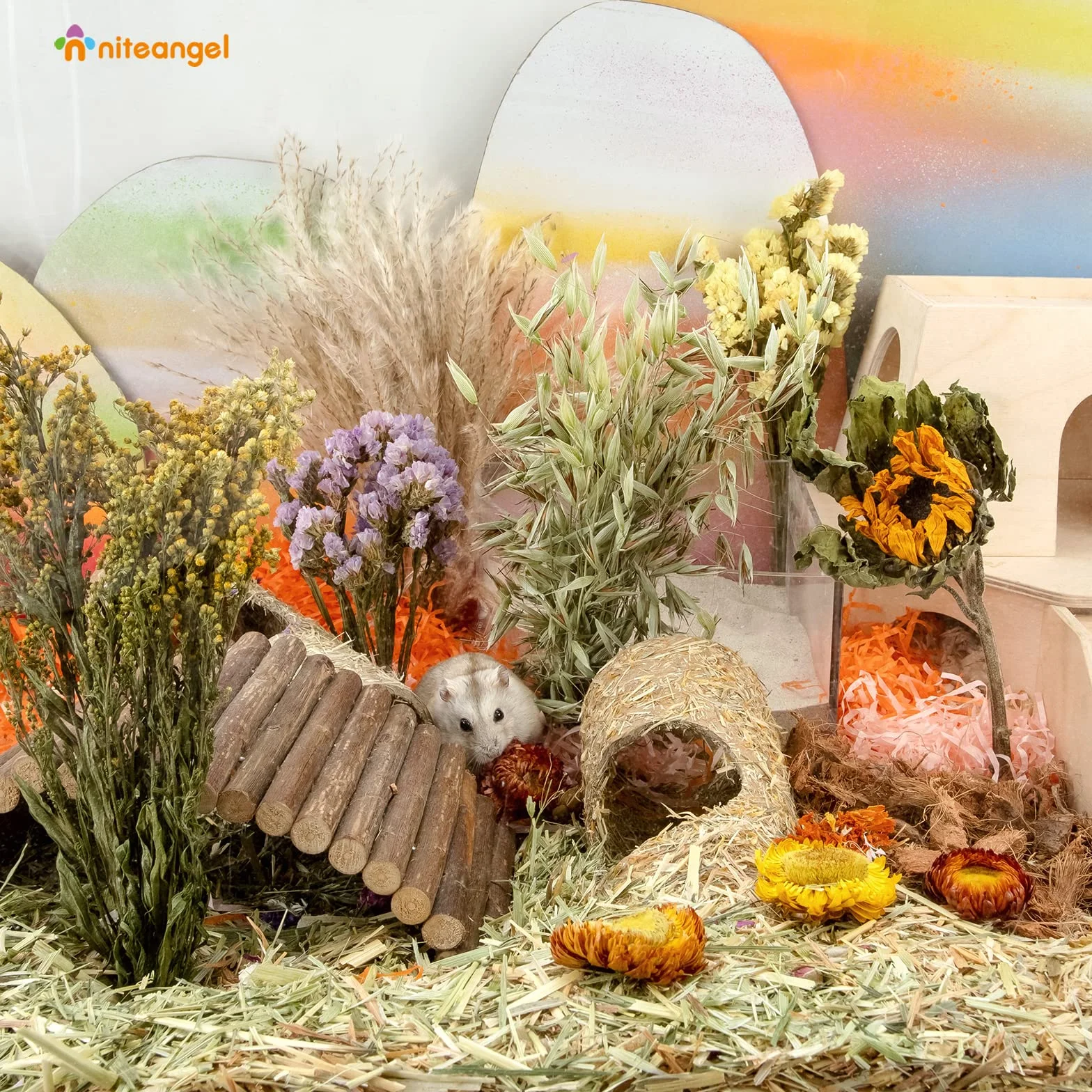 Niteangel Lecho Natural y Suave para Hámster: Decoración del Hábitat para Pequeños Animales como Hámsters Enanos Sirios, Gerbos, Ratones, Degús, Conejos u Otros Animales (Versión de Flores)