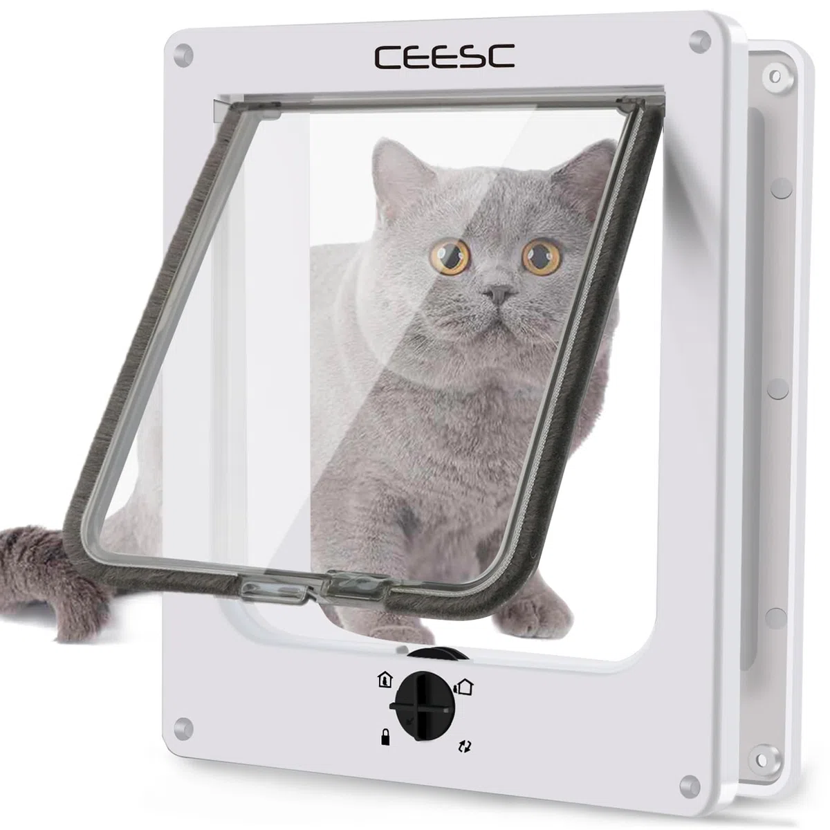 CEESC Aleta Grande para Gatos (tamaño Exterior 29,5 x 24,5 cm), Puerta giratoria para Mascotas con Bloqueo de 4 vías para Gatos y Perritos con Circunferencia <63 cm, versión Mejorada