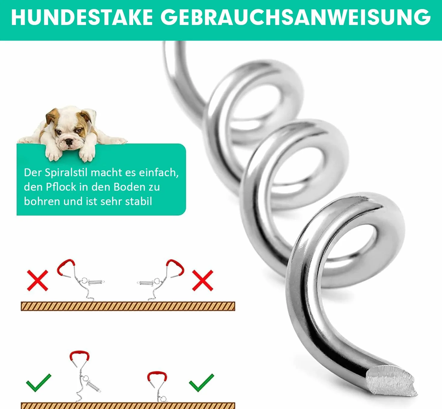 Poste de conexión para perros con resorte, para perros grandes, estaca resistente para entrenamiento o camping, arenque para correa de perro, fijación de cables y plomo para conexión a tierra