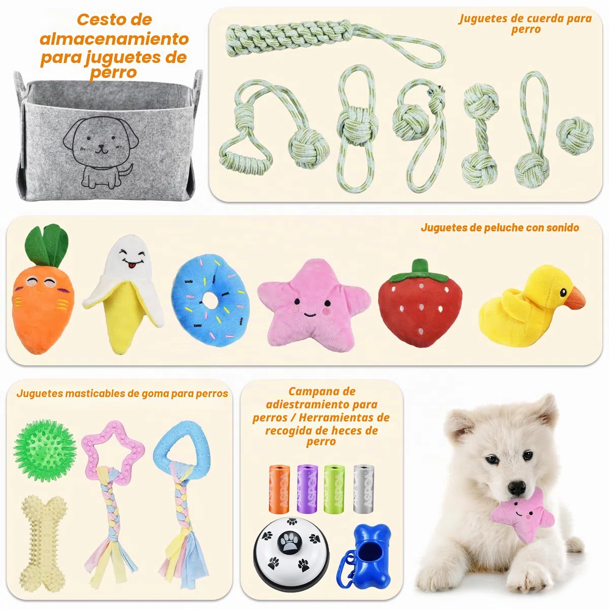 Juego de 24 juguetes para cachorros, juguete masticable para cachorros con caja de almacenamiento, juguete masticable para perros y juguete chirriante para perros los perros pequeños y medianos