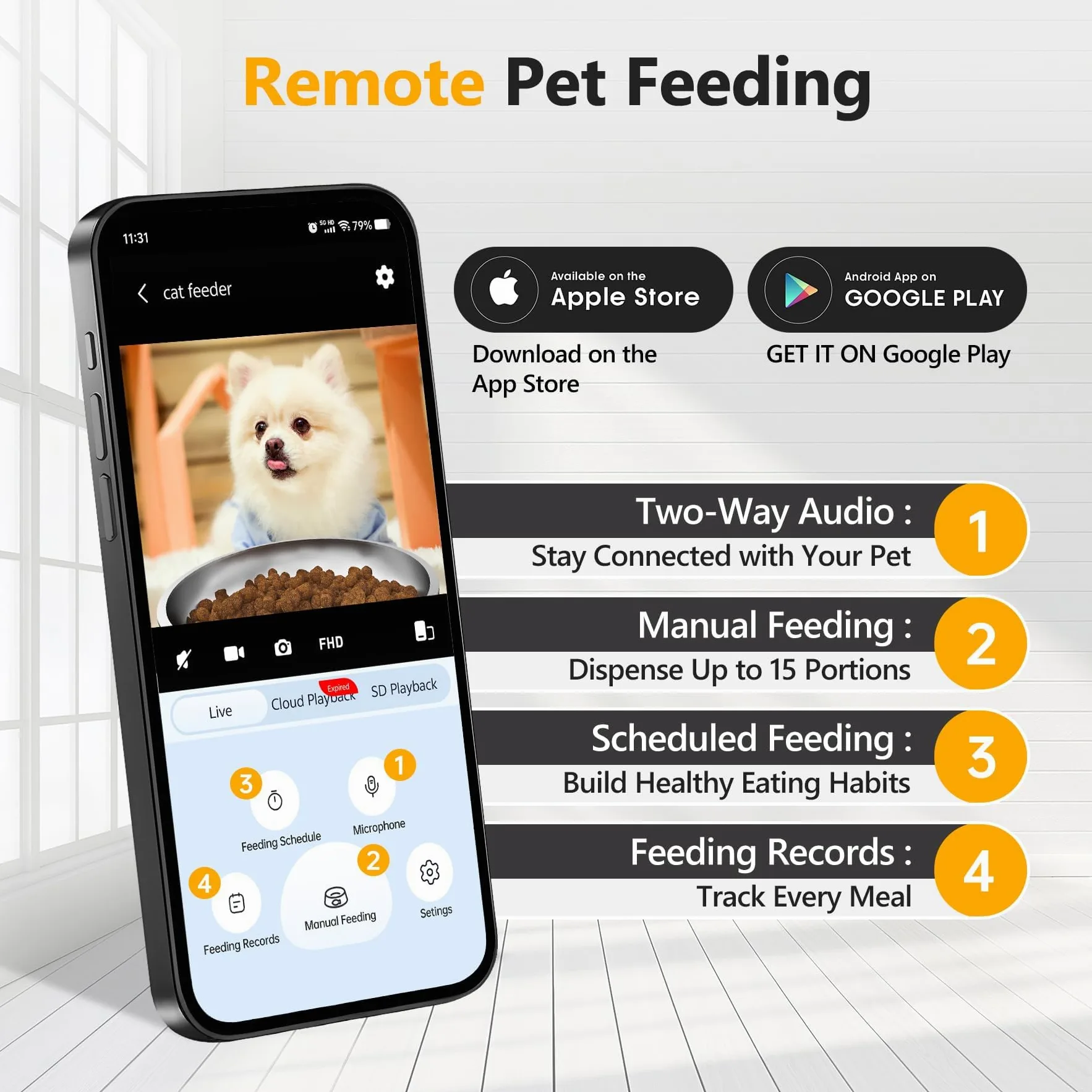 PF1-6L Comedero Gato Automatico WiFi, Cámara 1080P HD, Cuenco de Acero Inoxidable, Programable y con raciones, Antisuciedad y Cierre automático de Salida, Batería de Reserva