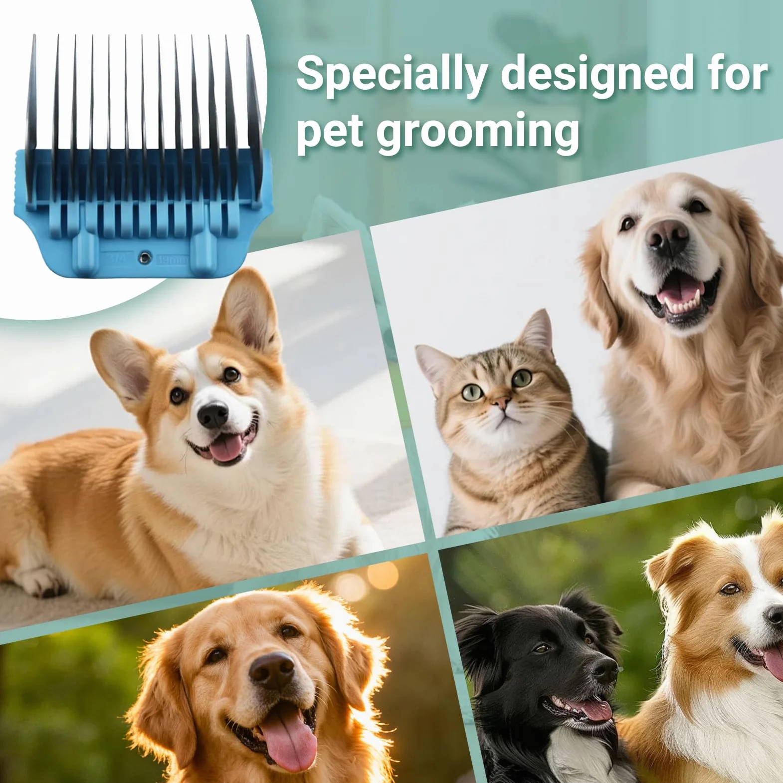 Juego de 9 peines Protectores de Acero Inoxidable Ancho para cortadora de Pelo de Mascotas, Compatible con Serie A5 | Peines con Clip, Solo Apto para Cuchillas Anchas 10W/15W/30W.