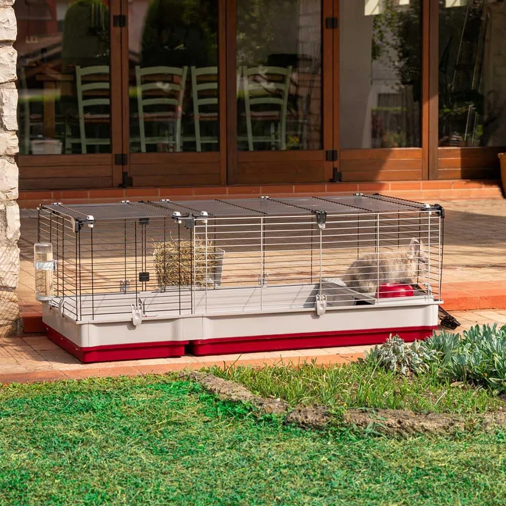 Ferplast Jaula Conejos KROLIK 140 - Espaciosa y Modular, Techo Abatible, Escalera Frontal, Clips de Seguridad - Accesorios Incluidos - Eco-Sostenible - 142 x 60 x h 50 cm