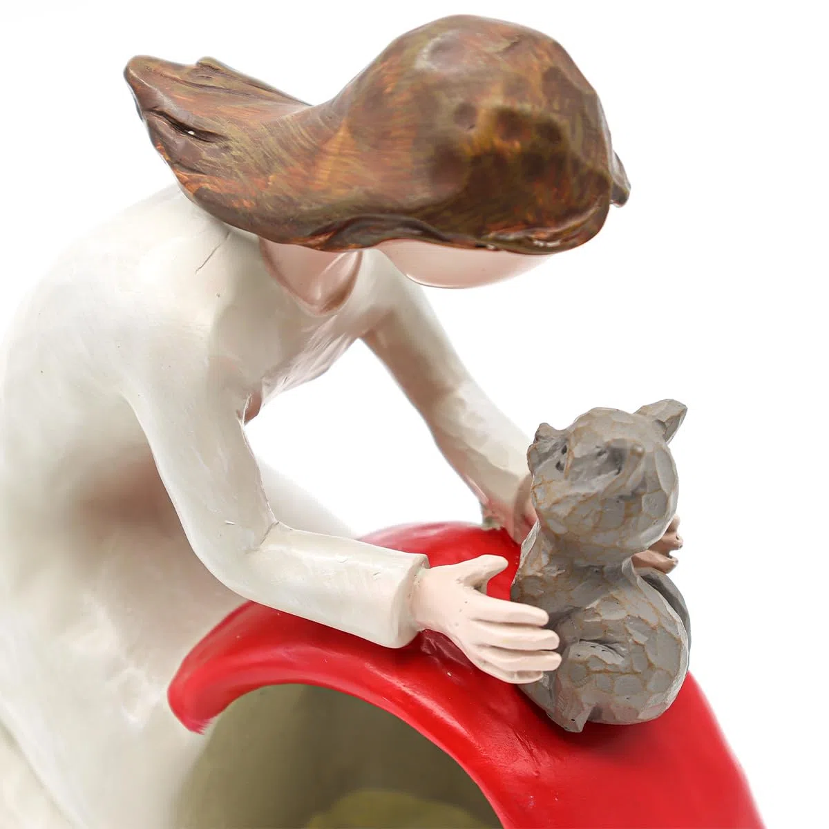 Regalo conmemorativo de gato Rainbow Bridge con estatua de resina artesanal de niña abrazando a un gato para expresar condolencias por la pérdida de una mascota.