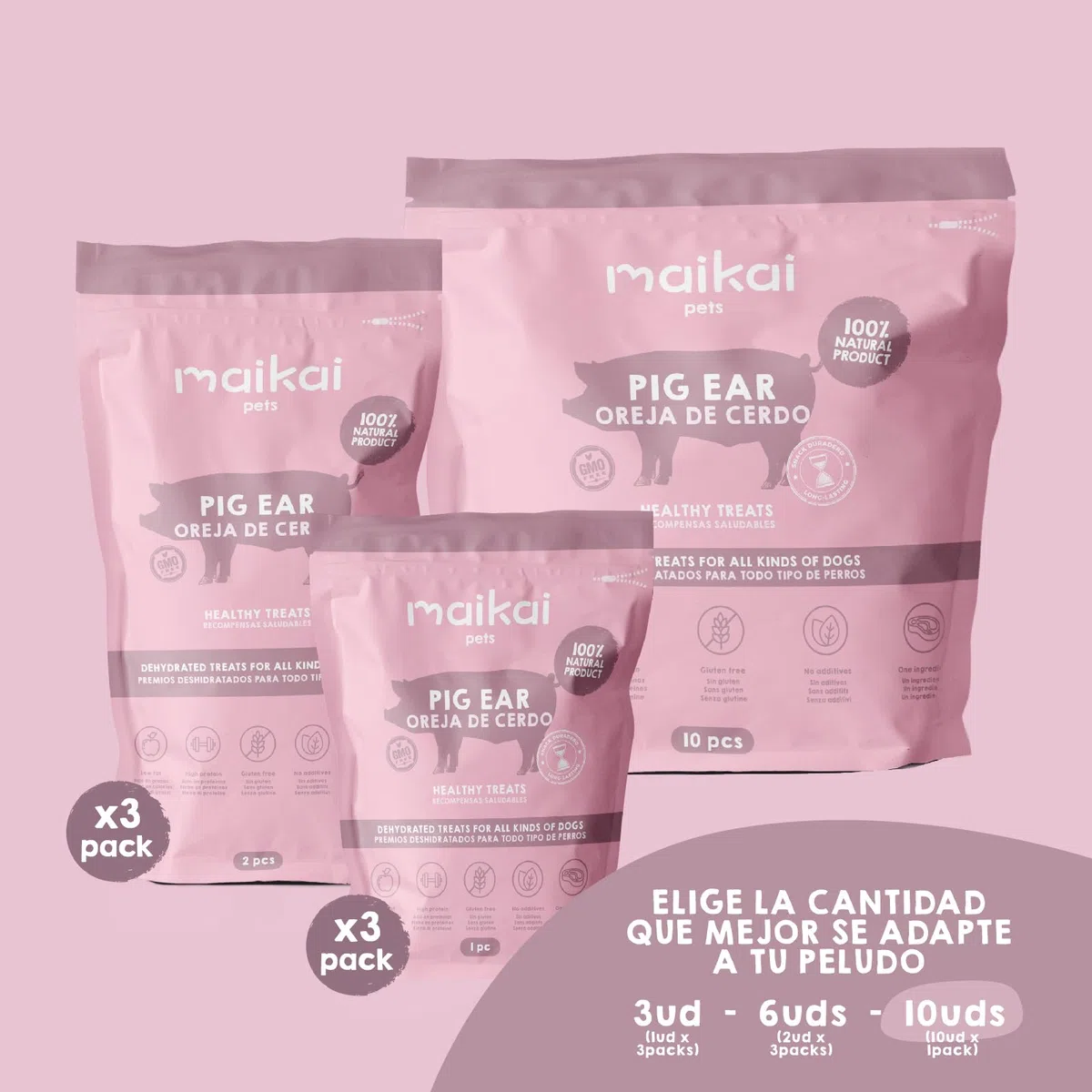 MAIKAI Pack 10 Orejas de Cerdo para Perros Golosinas Naturales para Perros Snacks 100% Naturales y Mordedor Natural Alternativa a Huesos Premios Saludables para Perros
