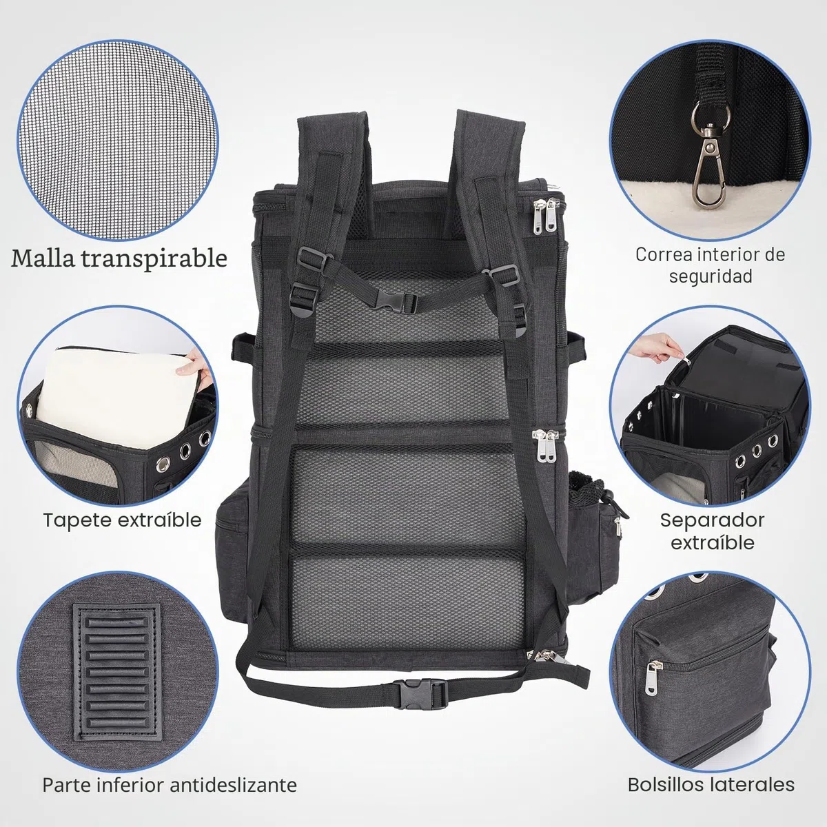 Mochila para 2 Gatos 2 en 1, Doble Compartimento con Divisor Extraíble, Transportín para Gato Grande hasta 12 kg, Portátil para Viajes y Paseos, Negro