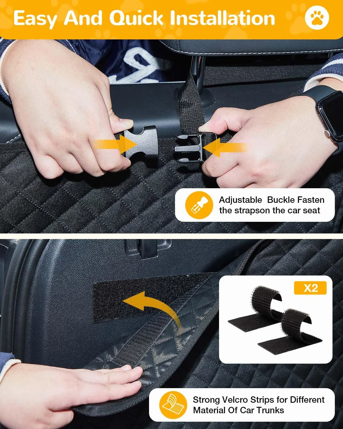 Protector de Maletero para Perros, Manta Impermeable y Antideslizante con Protección Lateral y de Parachoques, Funda Resistente y Fácil de Limpiar para Maletero de Coche - Negro