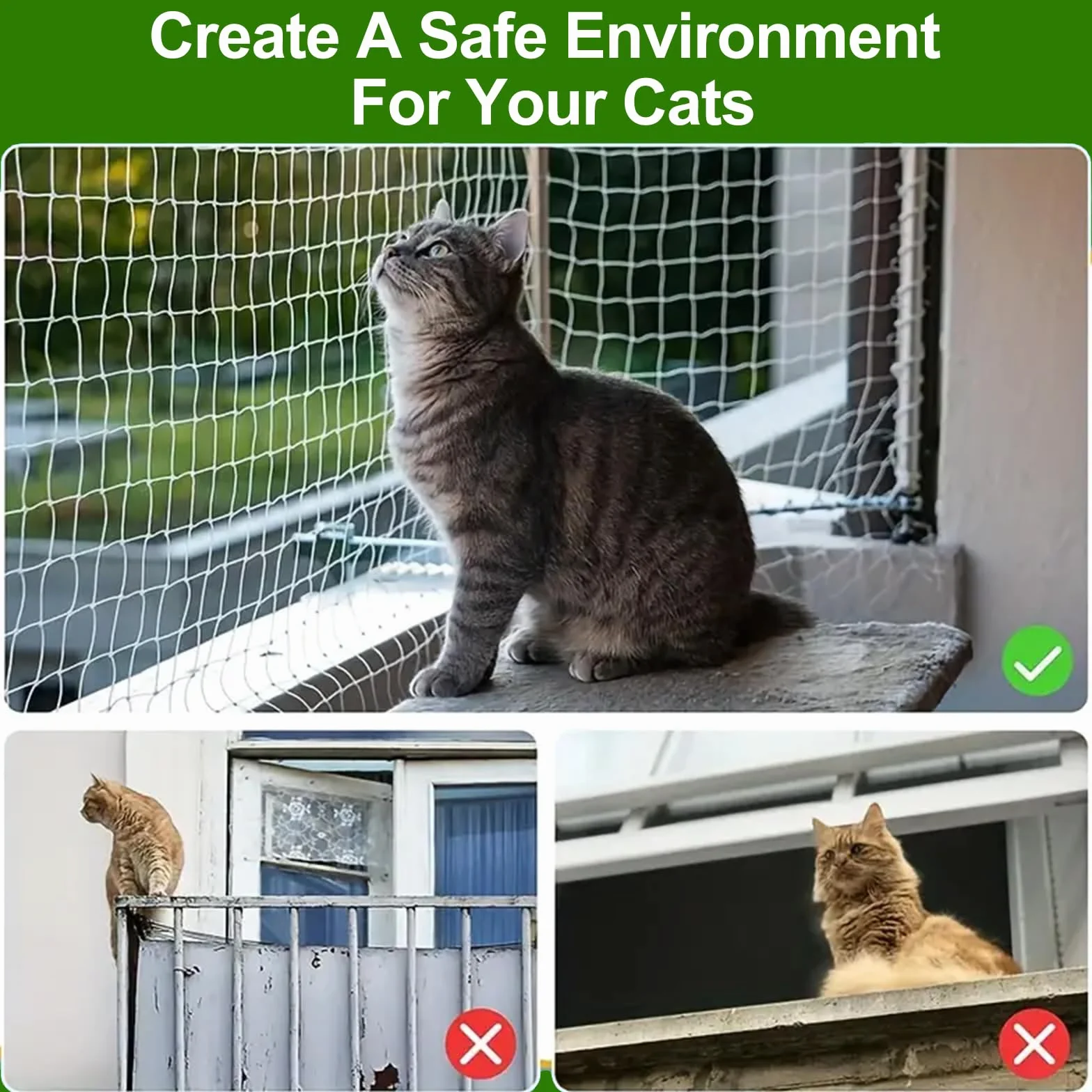 Red para Gatos Terraza y Balcon 5x10M, Seguridad para Gatos, Malla Protectora para Ventanas y Escaleras, Interior y Exterior
