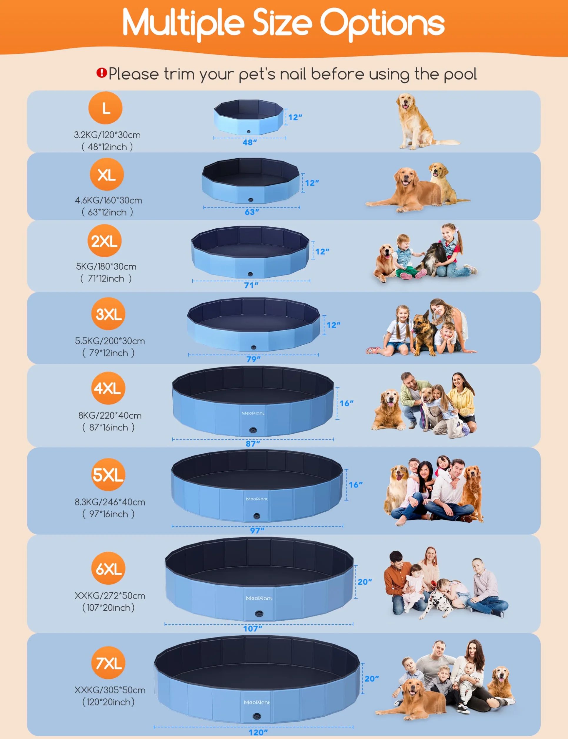 Meowant Piscina Plegable para Perros, PP Material Resistente y Duradero, Diseño Antideslizante para Mayor Seguridad, Piscinas Plegables para Perros de Todos los Tamaños 2XL(180×30cm)