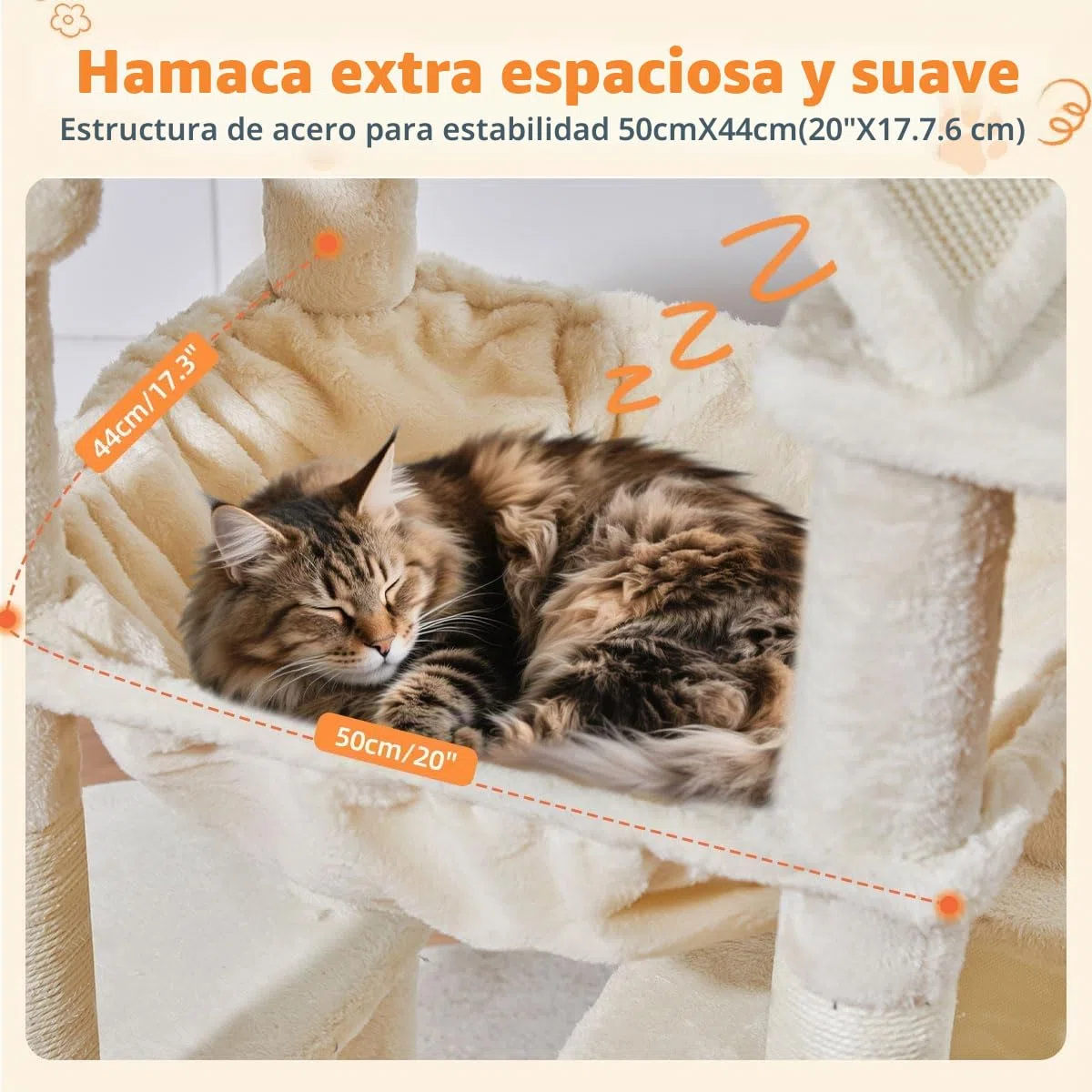 TaoqimiaoRascador para Gatos Grandes, 180CM Estable Arbol Rascador para Gatos com Cuevas, Cesta, Hamaca, Postes, MS026LM Beige