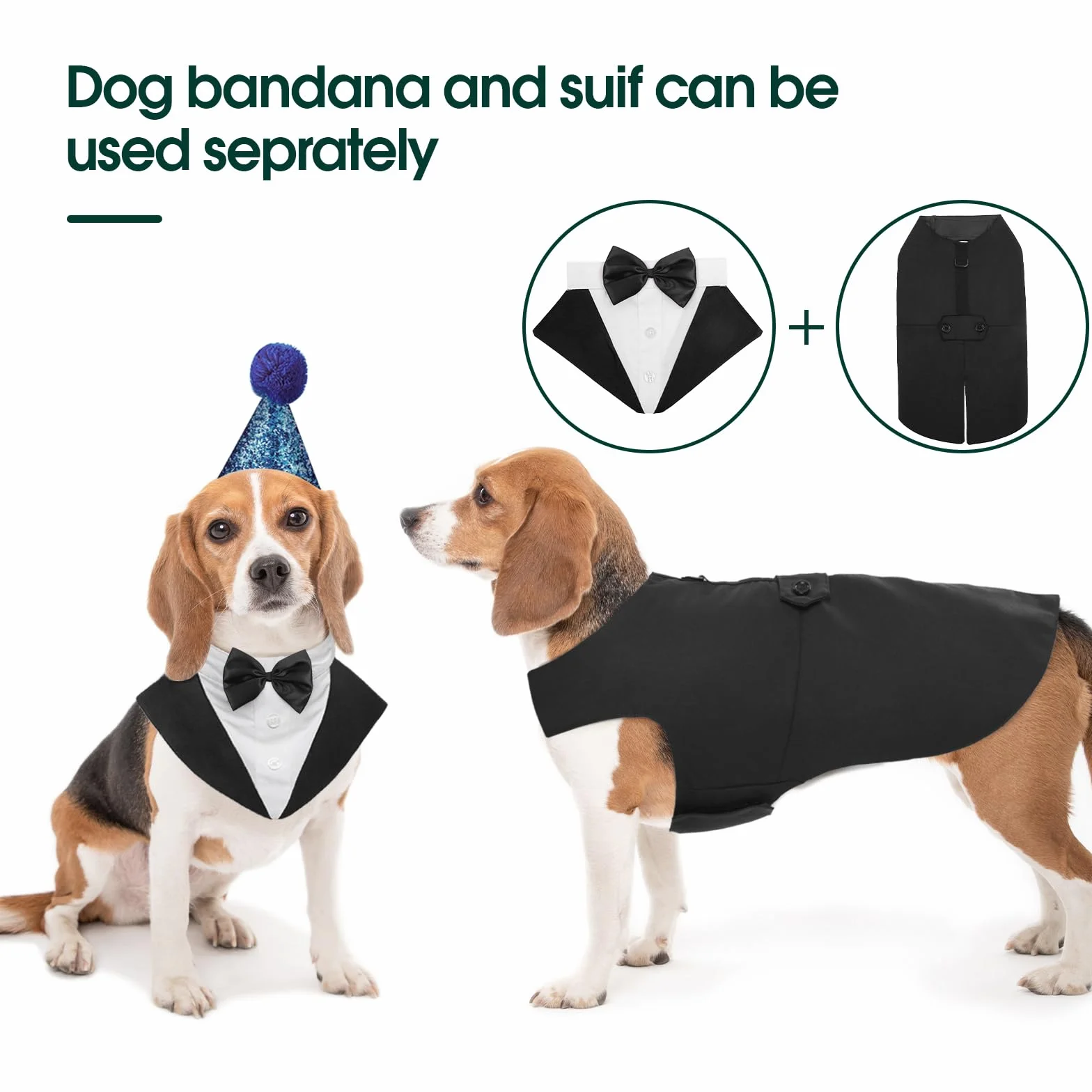 Kuoser Traje de Esmoquin y Bandana para Perro Abrigo Ropa Formal para Mascotas con Pajarita Desmontable Disfraz de Cachorro Camisa para Boda Fiesta de Cumpleaños de Halloween(XS-XXL)