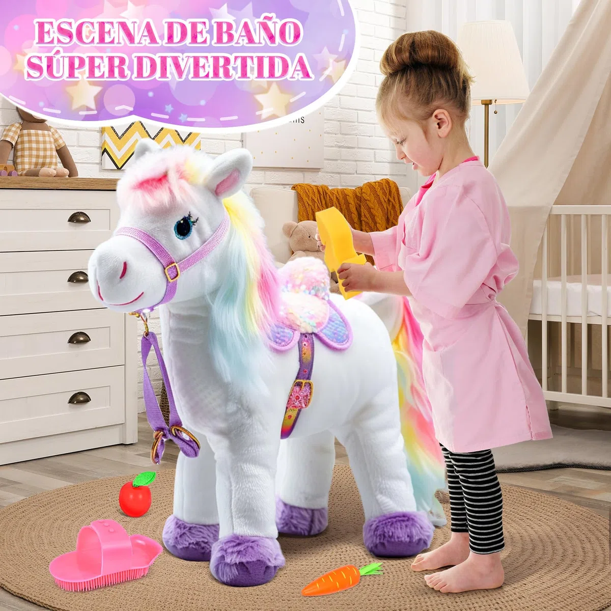 Joellfuner Kit de Cuidado para Caballos con Bolsa, Juguetes de Aseo para Niños, Accesorios para Caballos con Cepillo de Masaje, Raspador de Cascos con Cepillo