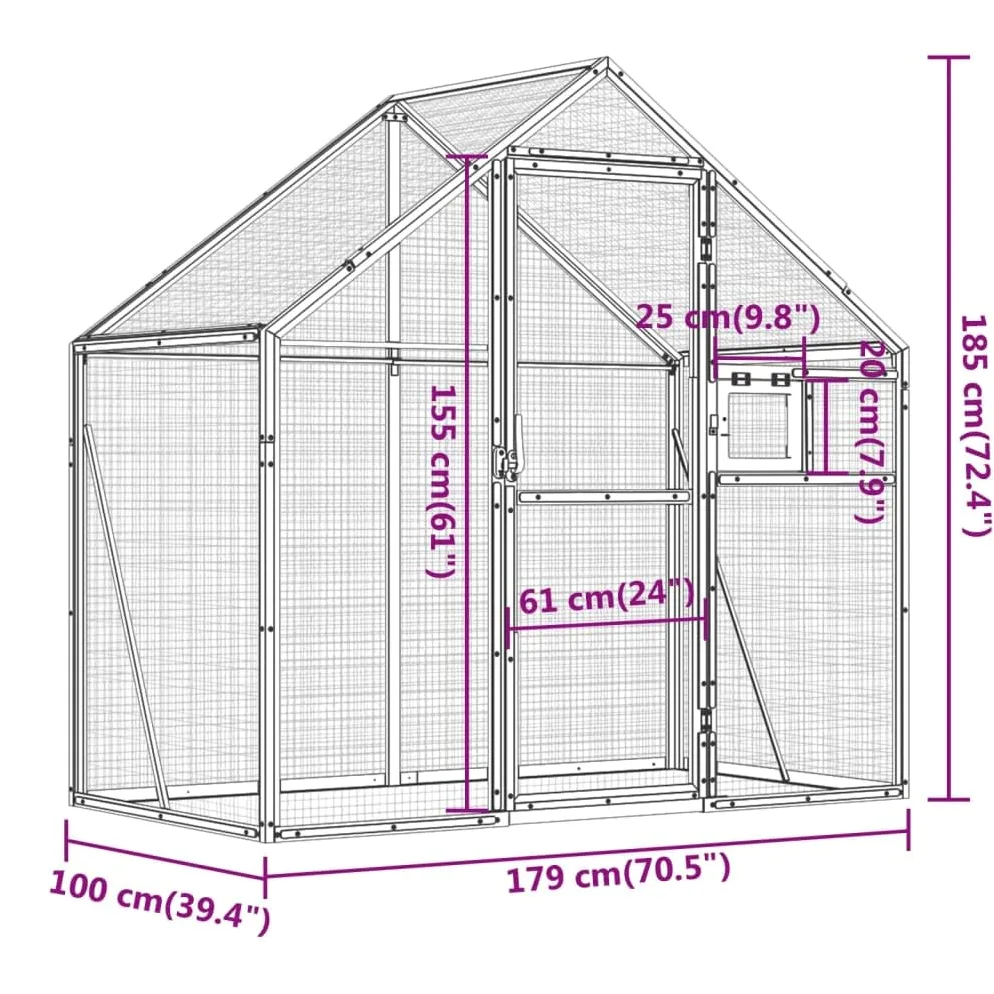 vidaXL Pajarera de Aluminio Gris Antracita 179x100x185 m, Jaula para pájaros, Jaula para periquitos, Jaula Grande para pájaros, casa para pájaros