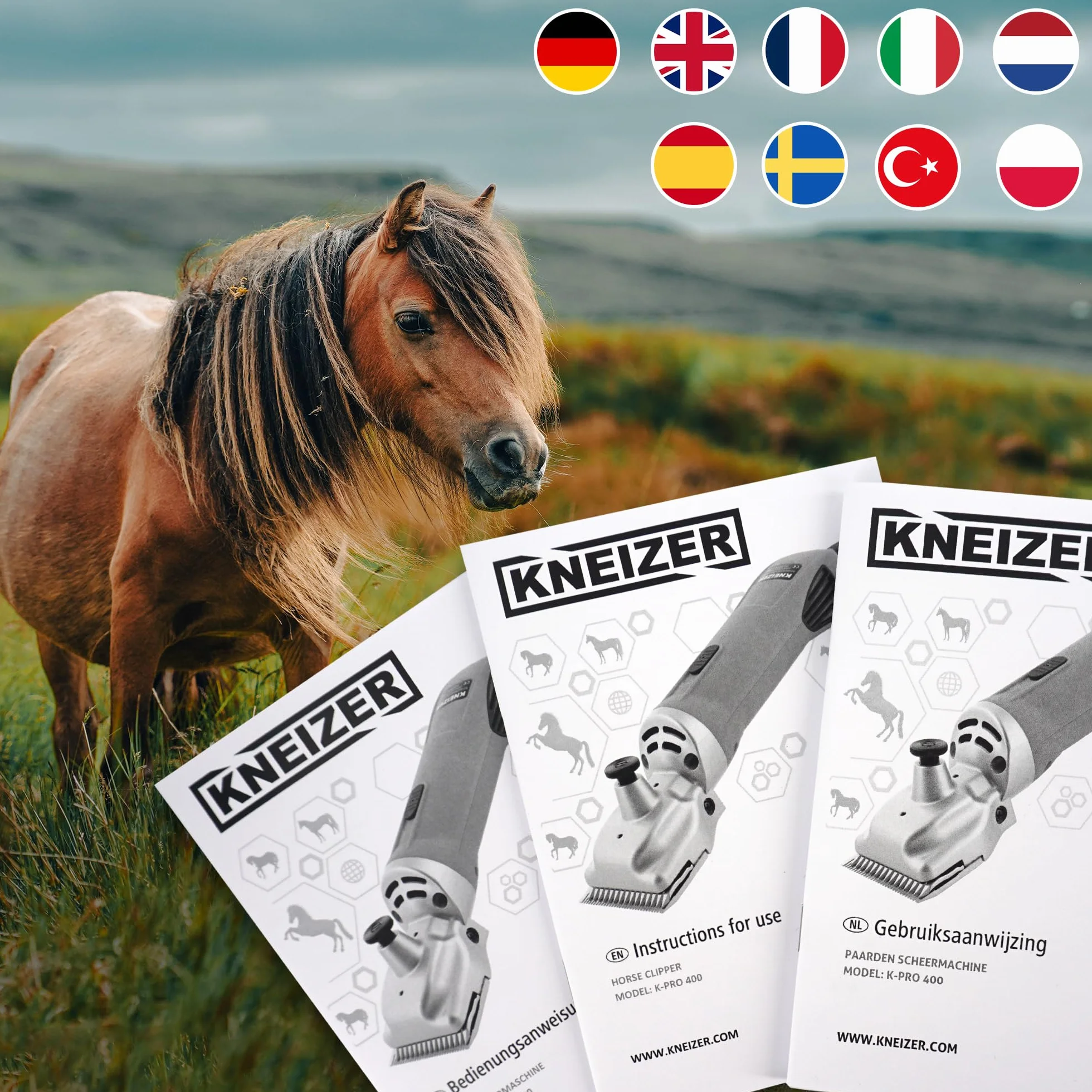 Máquina de Esquilar Caballos KNEIZER – Kit Completo con Accesorios – Cuchillas Intercambiables – Silenciosa y con Baja Vibración – Para Todo Tipo de Pelaje y Zonas del Cuerpo – Sin Mantenimiento