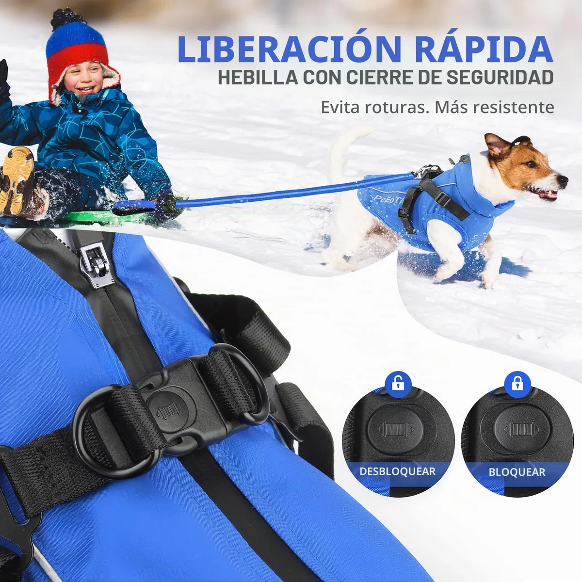 PcEoTllar Abrigo Impermeable para Perros pequeños, Chaqueta Reflectante cálida con arnés para Invierno, Disfraz de esquí, suéter de algodón para Perro, Azul, S