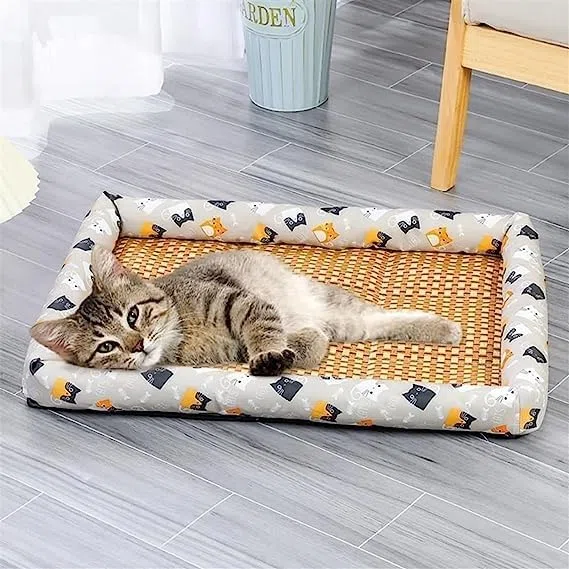 Cat Ice Mat Cooling Bed Mats Pet Cooling Mats Cat Rattan Mat Nest Cat Ice Pad Puppy Cooling Pad Pet Ice Pad Mat for Gatos Perros Square Mat Summer (Color : D, Size : 45 * 60cm)