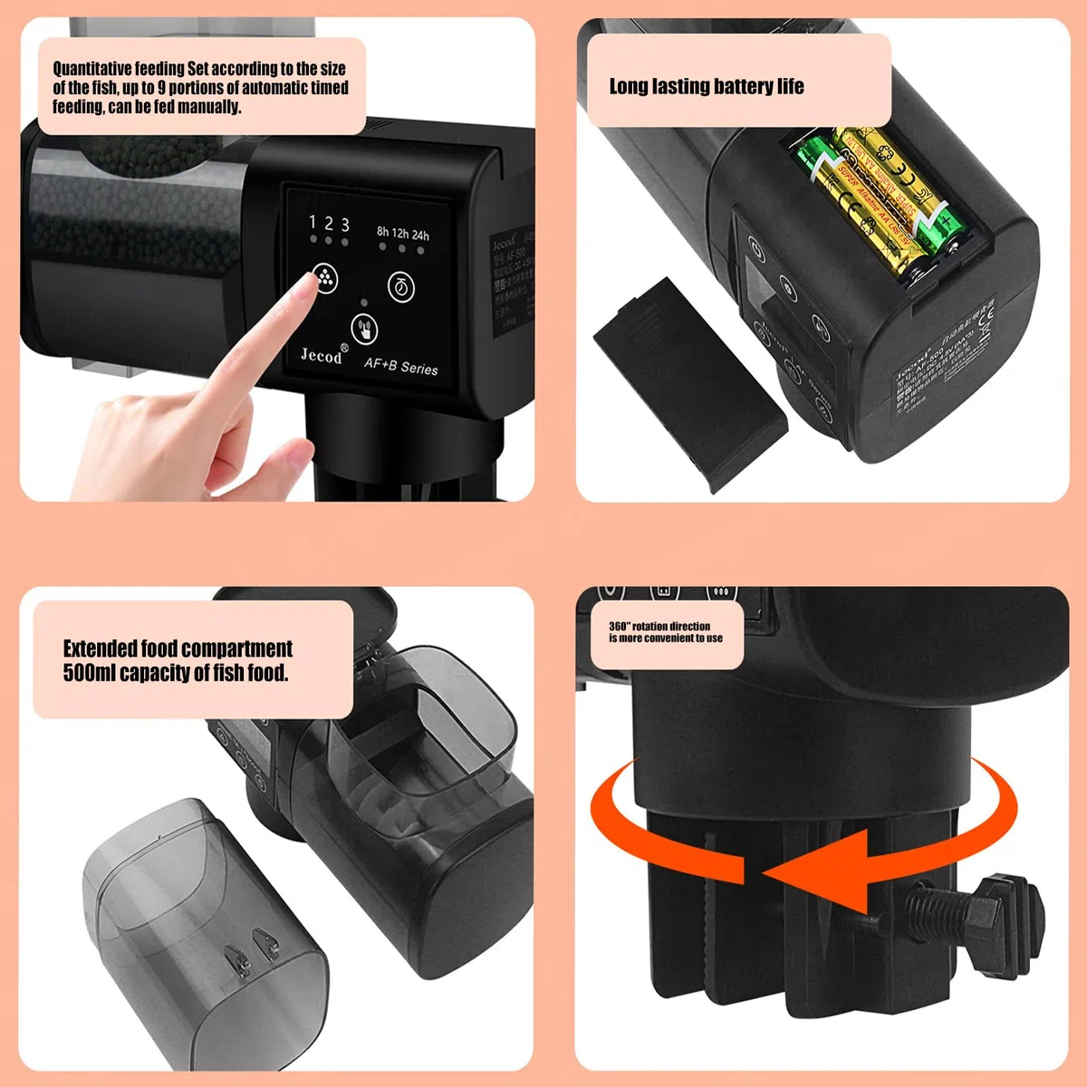 Alimentador para Peceras,Dispensador Automático para Tortugas 500ml | Dispensador De Comida con Gran Capacidad para Viajes, Fines De Semana Y Aficionados Principiantes
