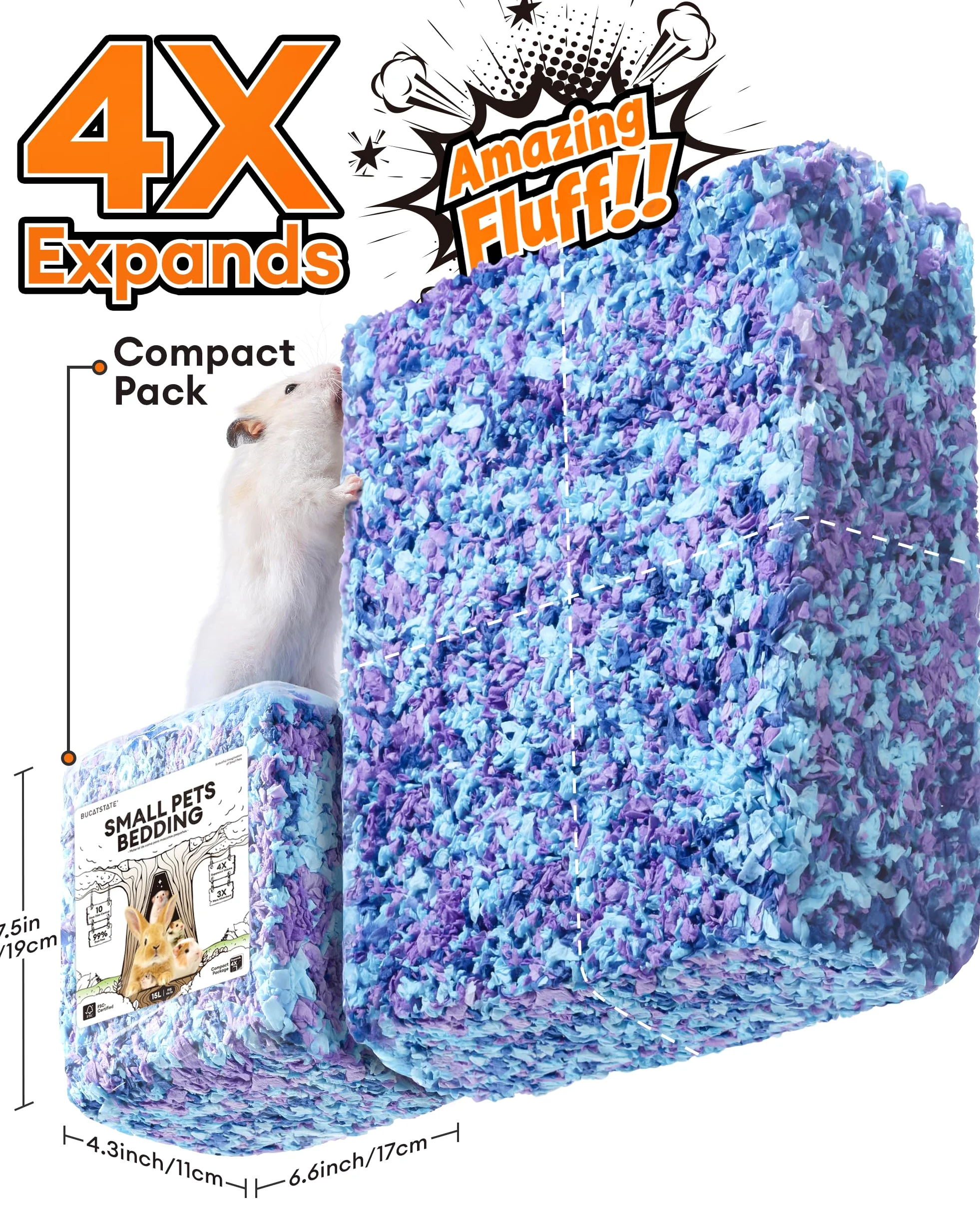 BUCATSTATE Lecho de Papel para Hámster 70L - Sustrato de Papel 99.9% Libre de Polvo y Certificado FSC, Suave y Absorbente para Conejos, Cobayas, Jerbos y Pequeños Roedores (Atardecer de Cosecha)