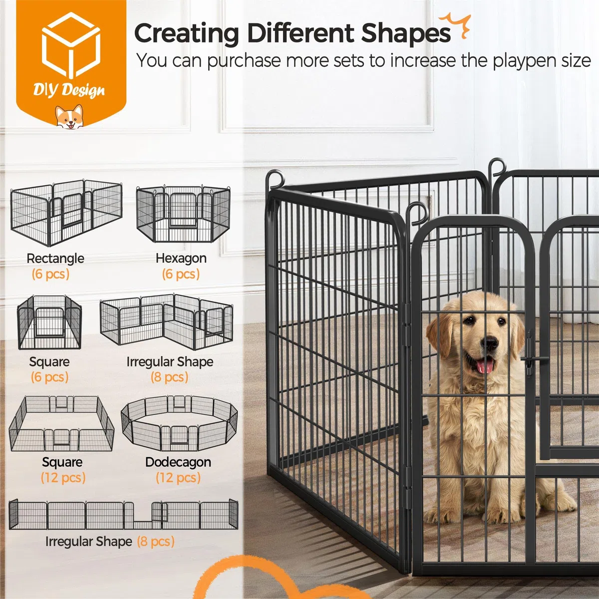 Yaheetech Valla para Perros, 6 Unidades, 80 x 60 cm, para Interior y Exterior, jardín, Red de Hierro y Metal Negro