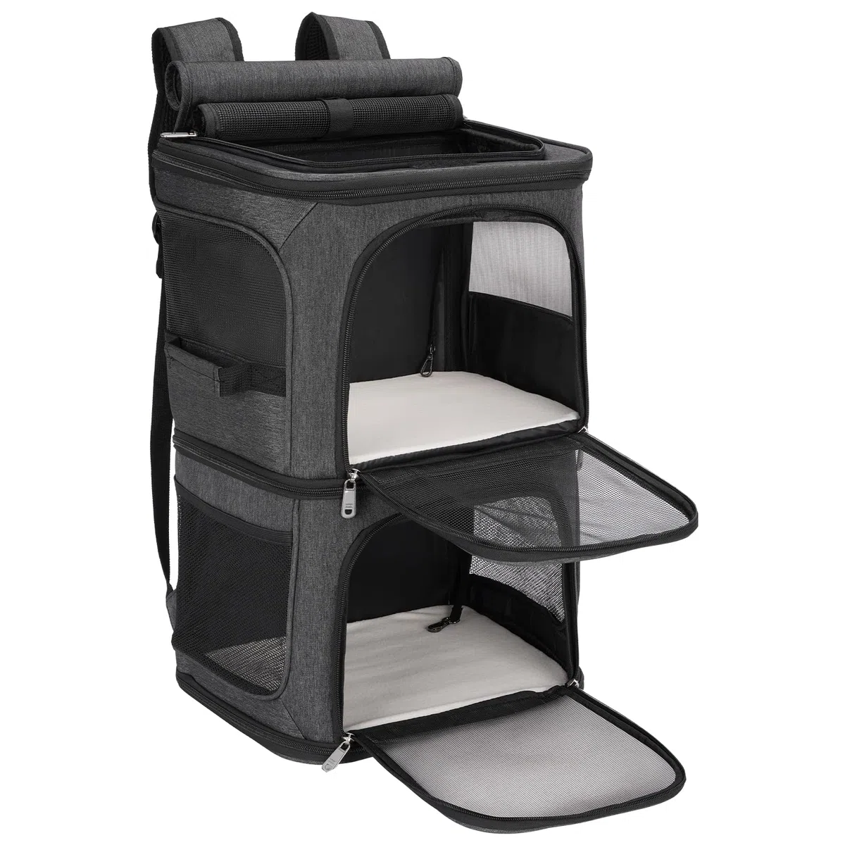Mochila 2 en 1 para 2 Gatos Máxima 12 kg, Transportin Doble para 2 Gatos, Transportador Portátil de Viaje para Mascotas, Transpirable y Plegable, Negro