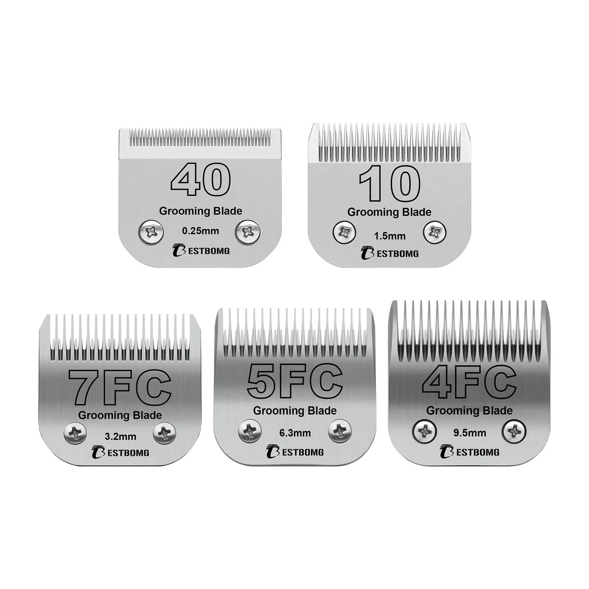 BESTBOMG Cuchilla de repuesto para aseo de perros compatible con cortaúñas Andis/Wahl/Oster (10+40+7FC+5FC+4FC)