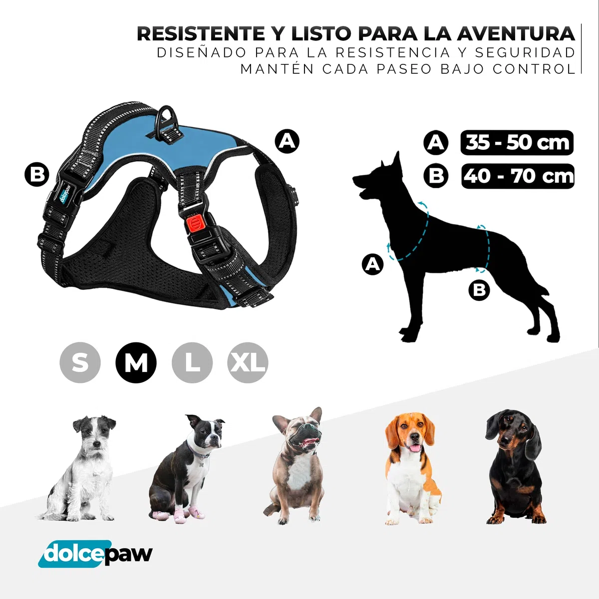 Arnés para Perros Pequeños, Medianos y Grandes, Arnés Ajustable No-Pull con Tiras Reflectantes, Material Transpirable y Cómodo, Arnés de Pecho para Paseos y Adiestramiento