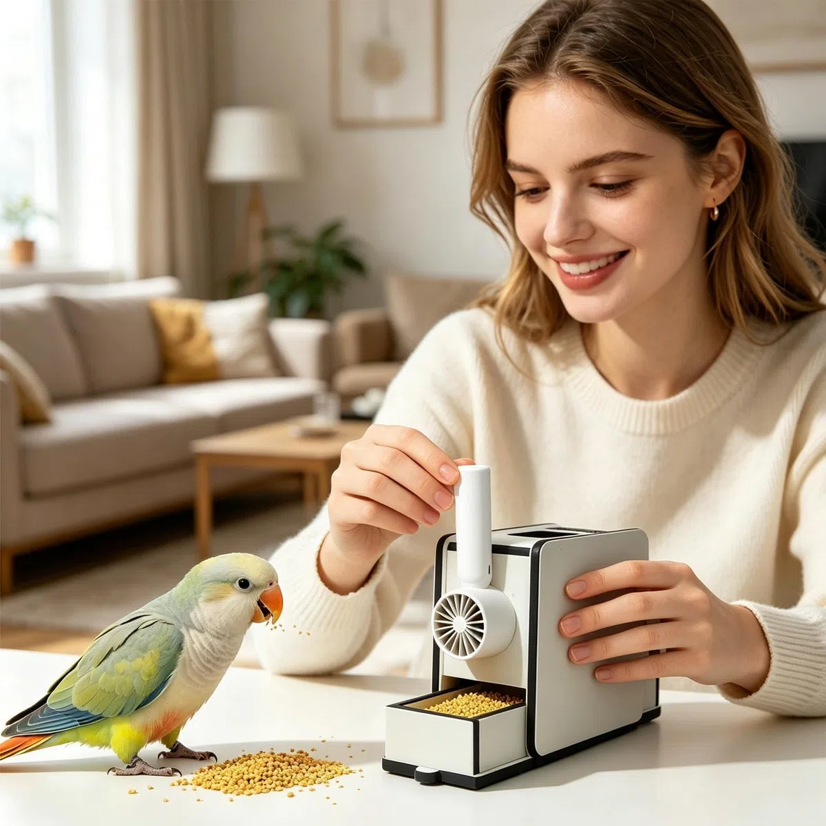 Máquina Desgranadora De Alpiste para Aves - Ajustable De Madera,Máquina Sopladora De Cáscaras para Alimentos De Aves | para Jardines Patios Balcón Terraza Loros Cotorras Canarios Periquitos