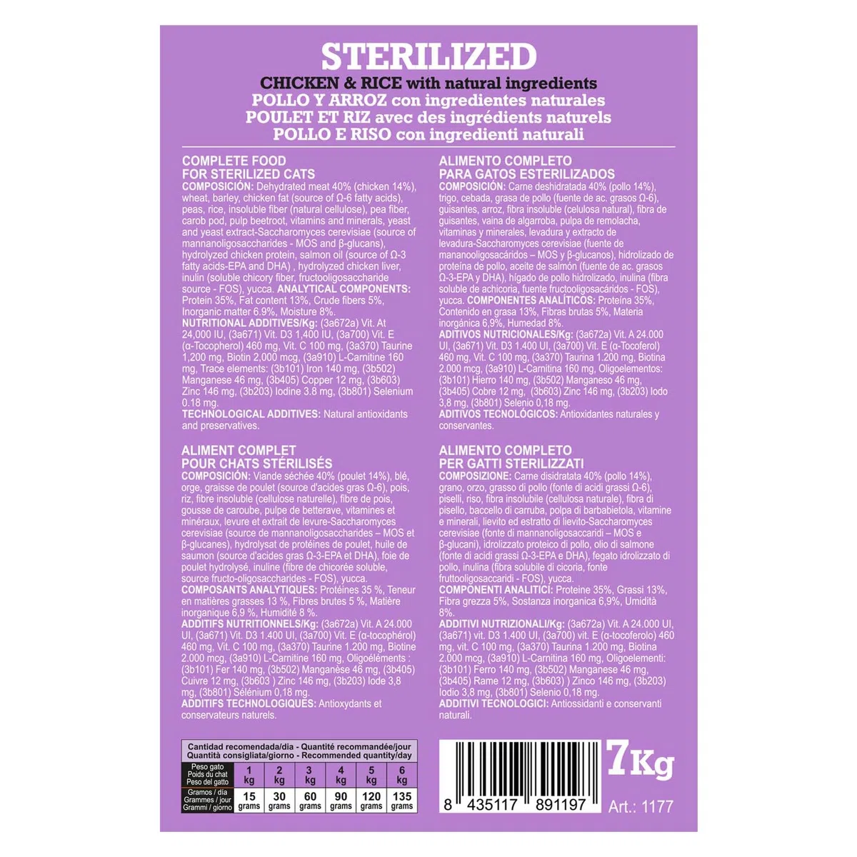 Arquivet-Original - Sterilized - pienso para Gatos esterilizados - Pollo y arroz - 7 Kg
