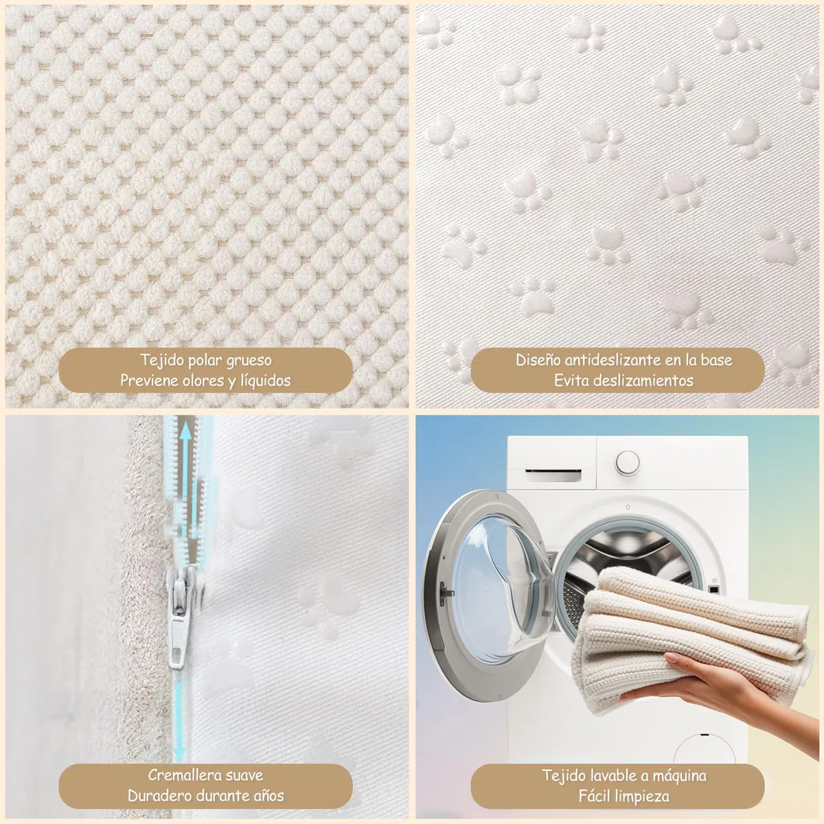 Niubya Escalera para Perros y Gatos Pequeños, 2 Peldaños 30 cm, Espuma 30D Alta Densidad, Antideslizante, Funda Extraíble Lavable, Sofá y Cama para Mascotas Mayores, Beige