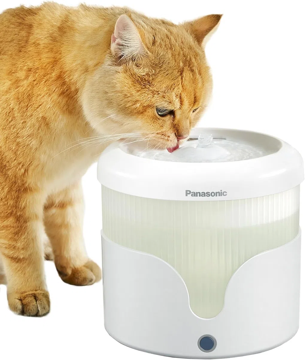 PANASONIC CP-JNW01-W Fuente de Agua para Mascotas, para Gatos y Perros de Tamaño Pequeño y Mediano, Capacidad de 1,9 L, Filtración de 4 Capas, Súper Silenciosa, Dos Modos, Blanco