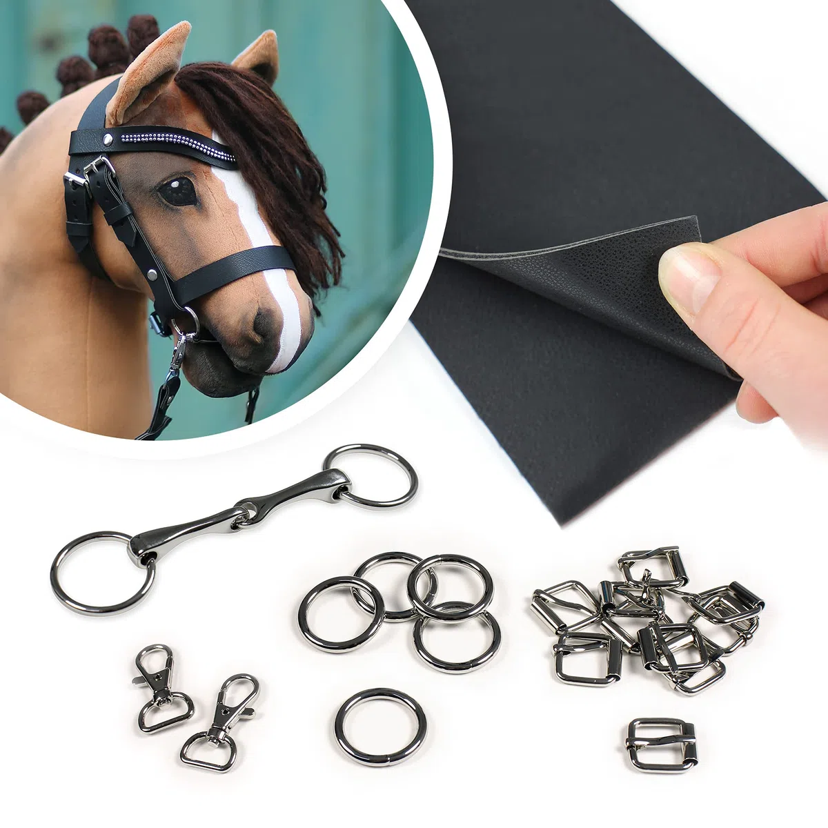 Hobby Horse Trense basteln: juego de materiales con piel sintética en negro (instrucciones se venden por separado)