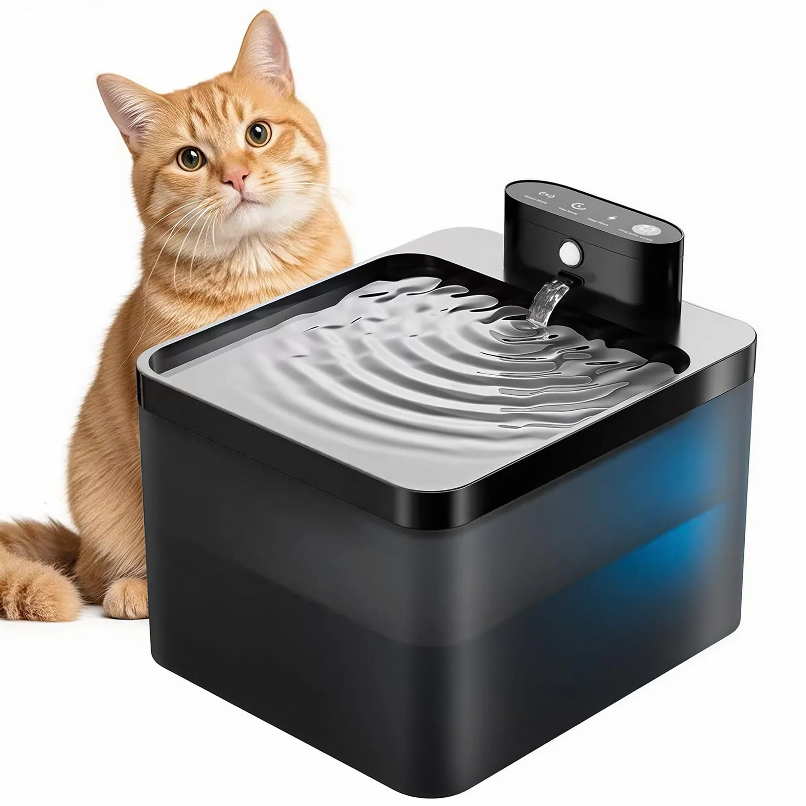 Fuente para gatos, 2,2 l, inalámbrica con LED, detector de movimiento, bomba silenciosa 30 dB, batería de 2600 mAh, filtración premium