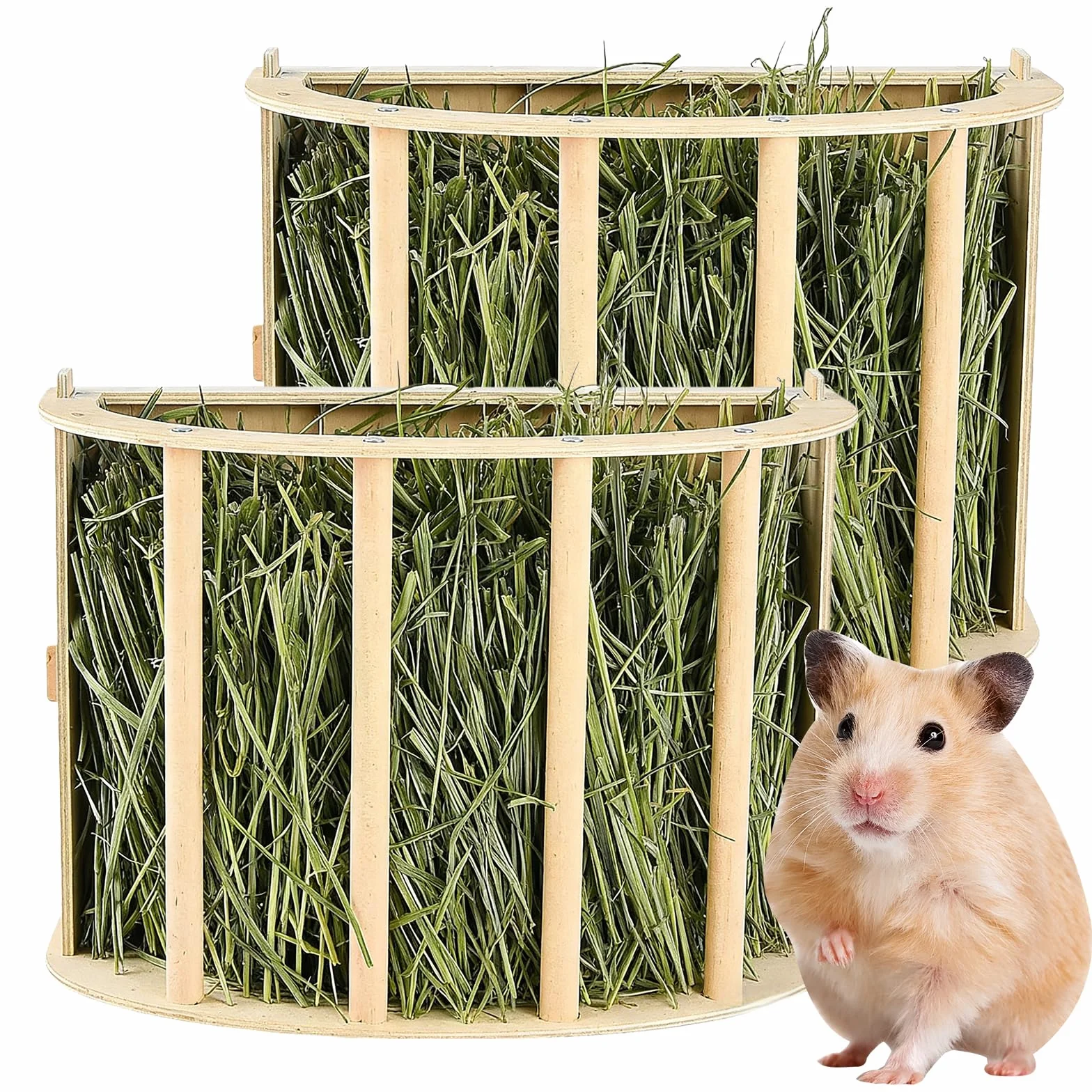 2 unidades de rastrillo de heno de madera, comedero de heno de madera, soporte resistente, 25 x 13 x 18,8 cm, dispensador de heno para conejos, conejillos de indias, hámsters, pequeños animales
