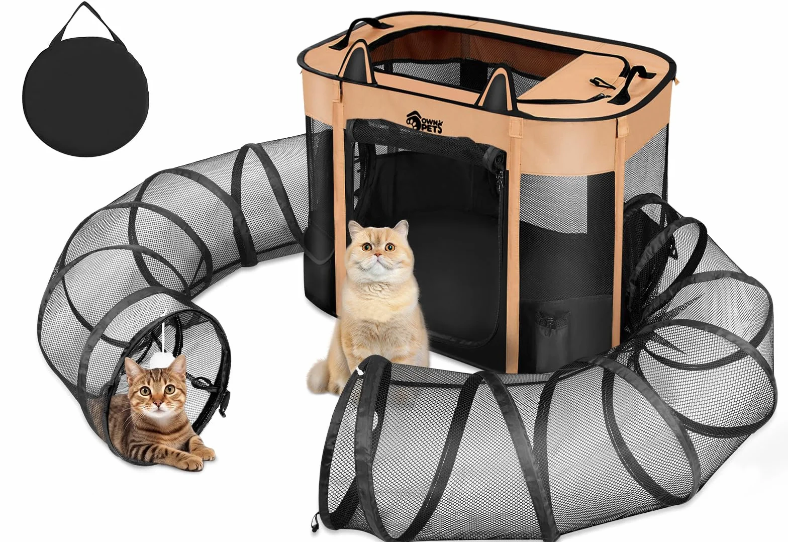 Ownpets Túnel de recinto para gatos al aire libre, corralito portátil para mascotas, tienda plegable para cachorros, jaula de ejercicio para uso en interiores y exteriores