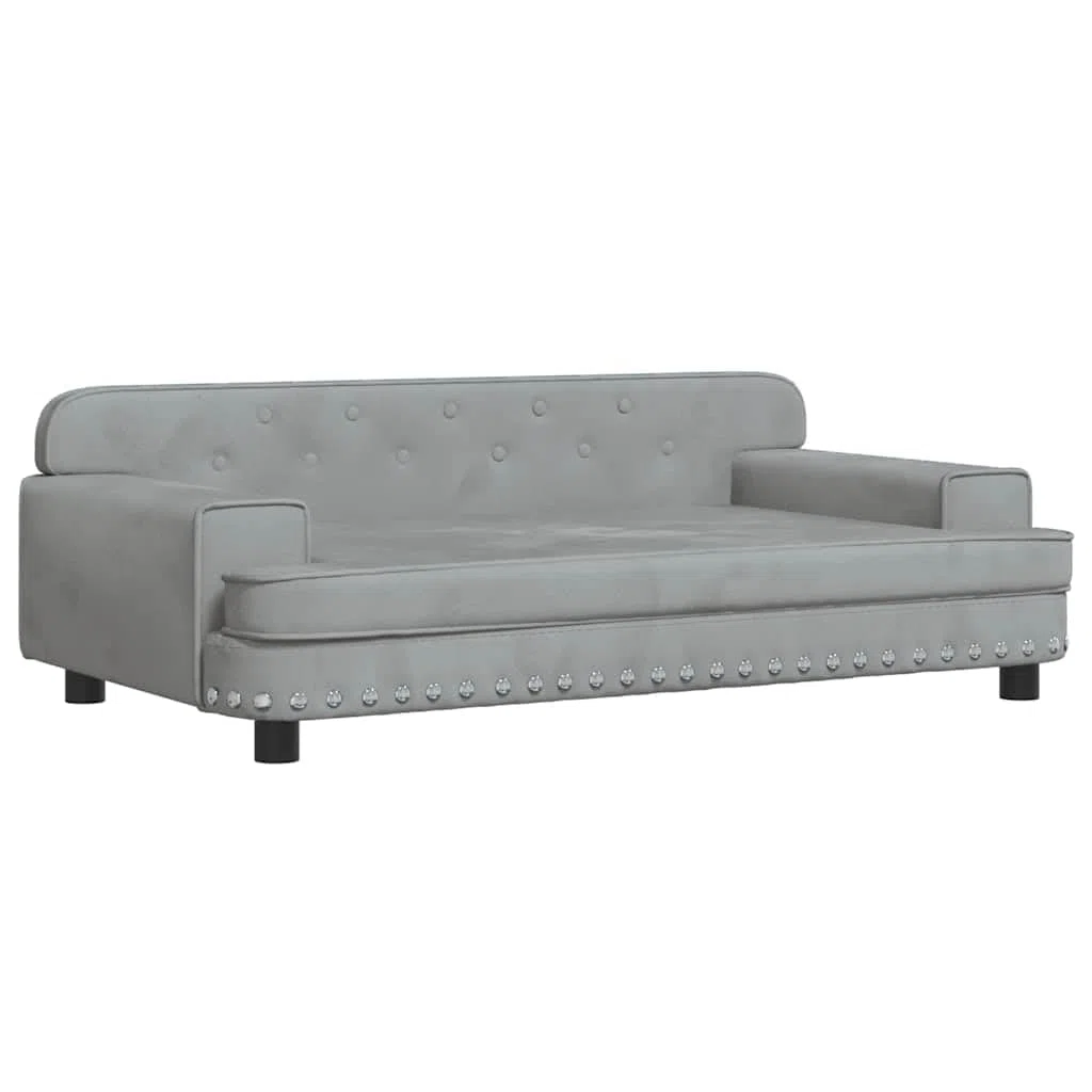 vidaXL Cama para Perro, Sofá para Mascotas con Marco de Madera, Cesta para Cachorros Casa Interior, Gris Claro 90x53x30 cm Terciopelo