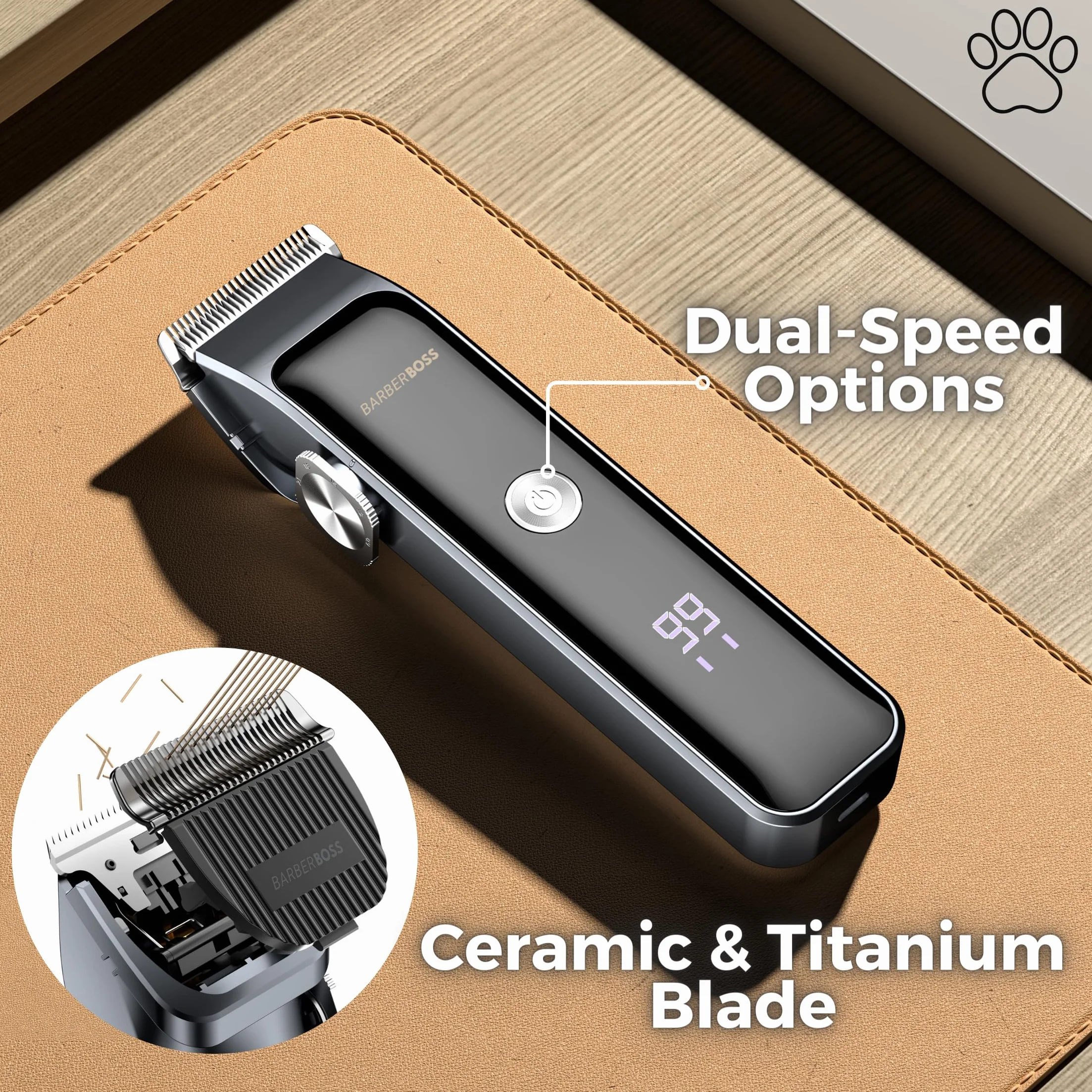 BarberBoss Todo-en-Uno Kit de peluquería canina, Perro Clippers profesional para el pelo grueso, Perro Clippers inalámbrico, Cat Clippers para Matted Fur, Kit de peluquería canina QR-9089