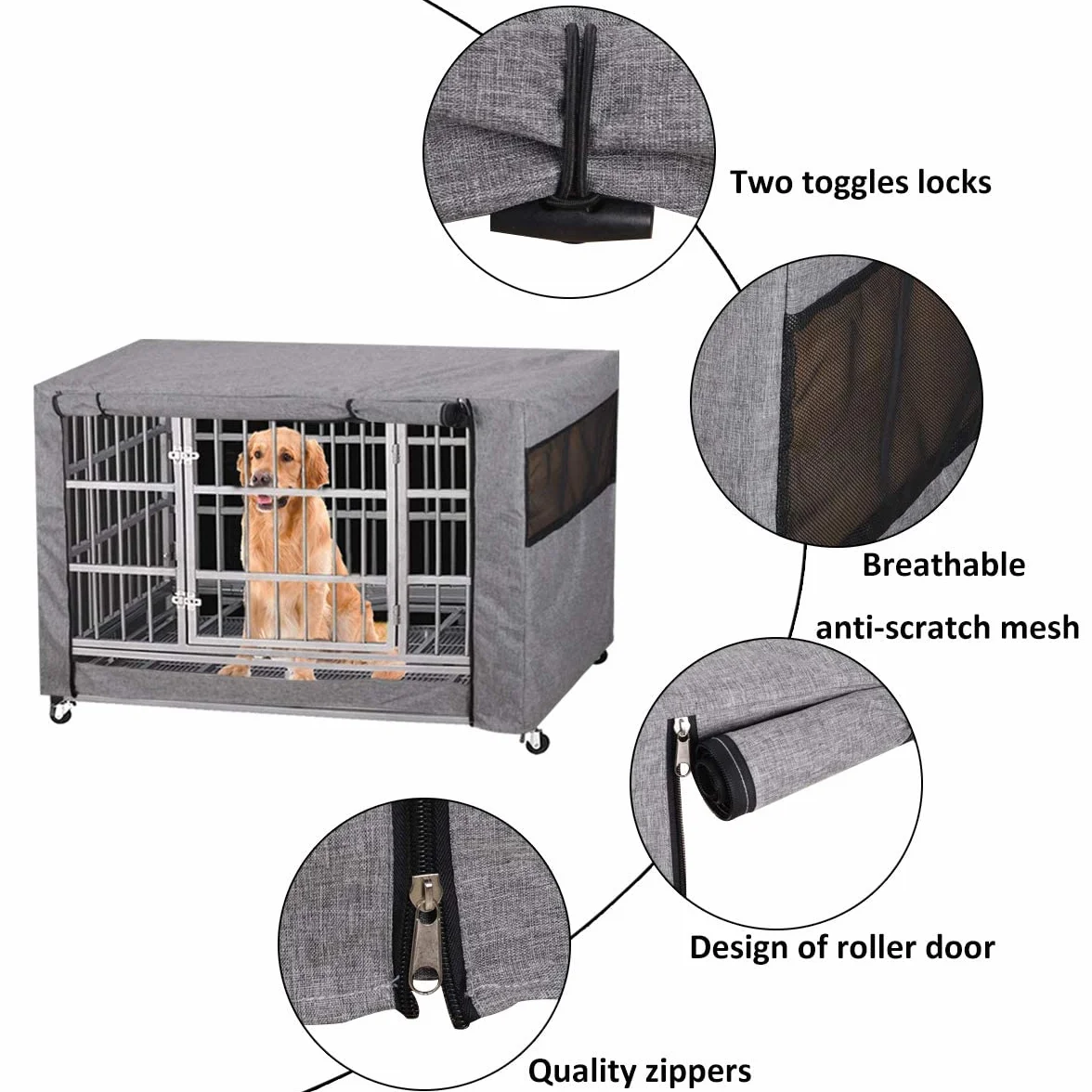 Funda para Jaula de Perro Grande, Funda Gris Que se Adapta a la mayoría de jaulas de Perros, Funda Duradera Resistente al Viento para Mascotas proporcionada para jaulas de Perro de Alambre, Tela