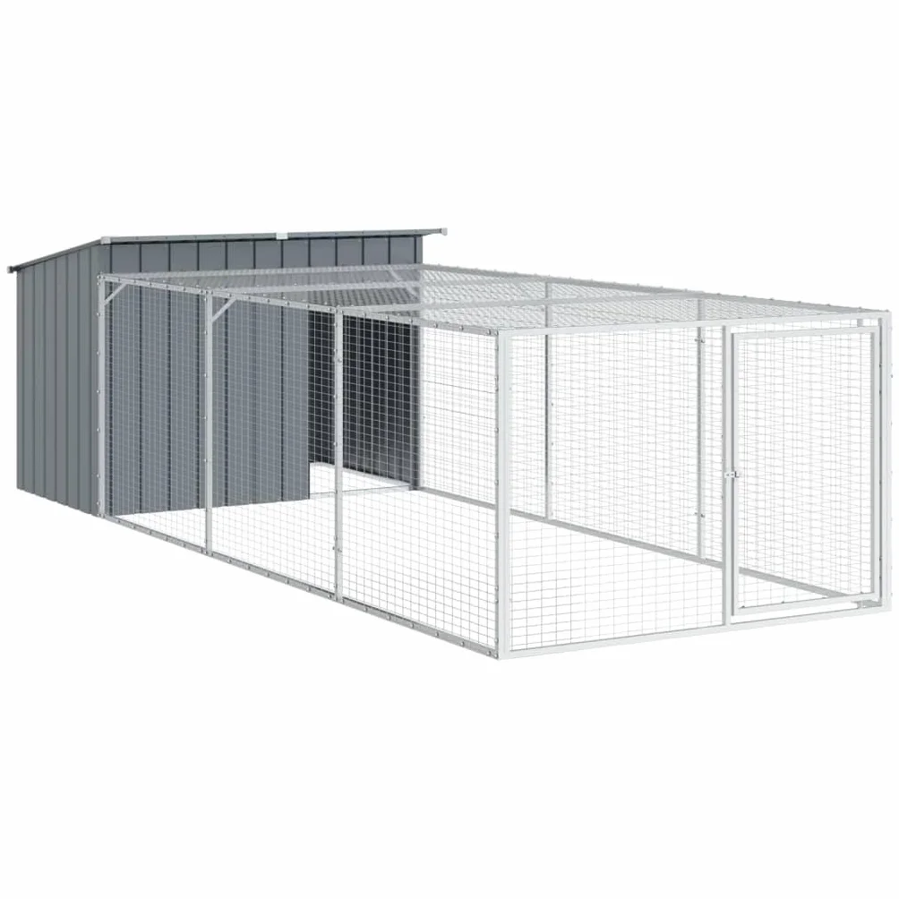 vidaXL Caseta Perros con Corral Acero galvanizado Gris 153x396x110 cm