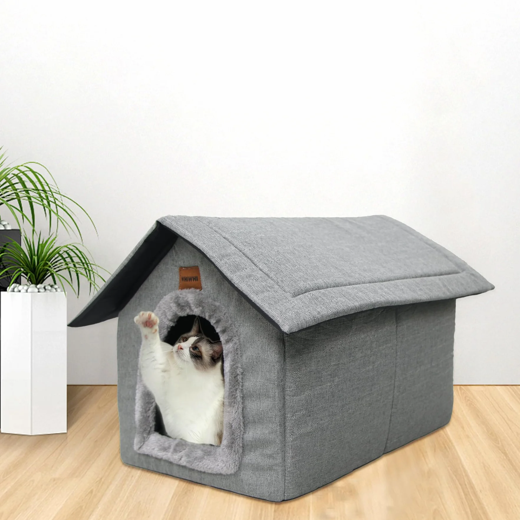 Casa para gatos, cueva para perros de interior, con cojín de felpa, plegable, suave, nido para gatos, 35 x 30 x 35 cm