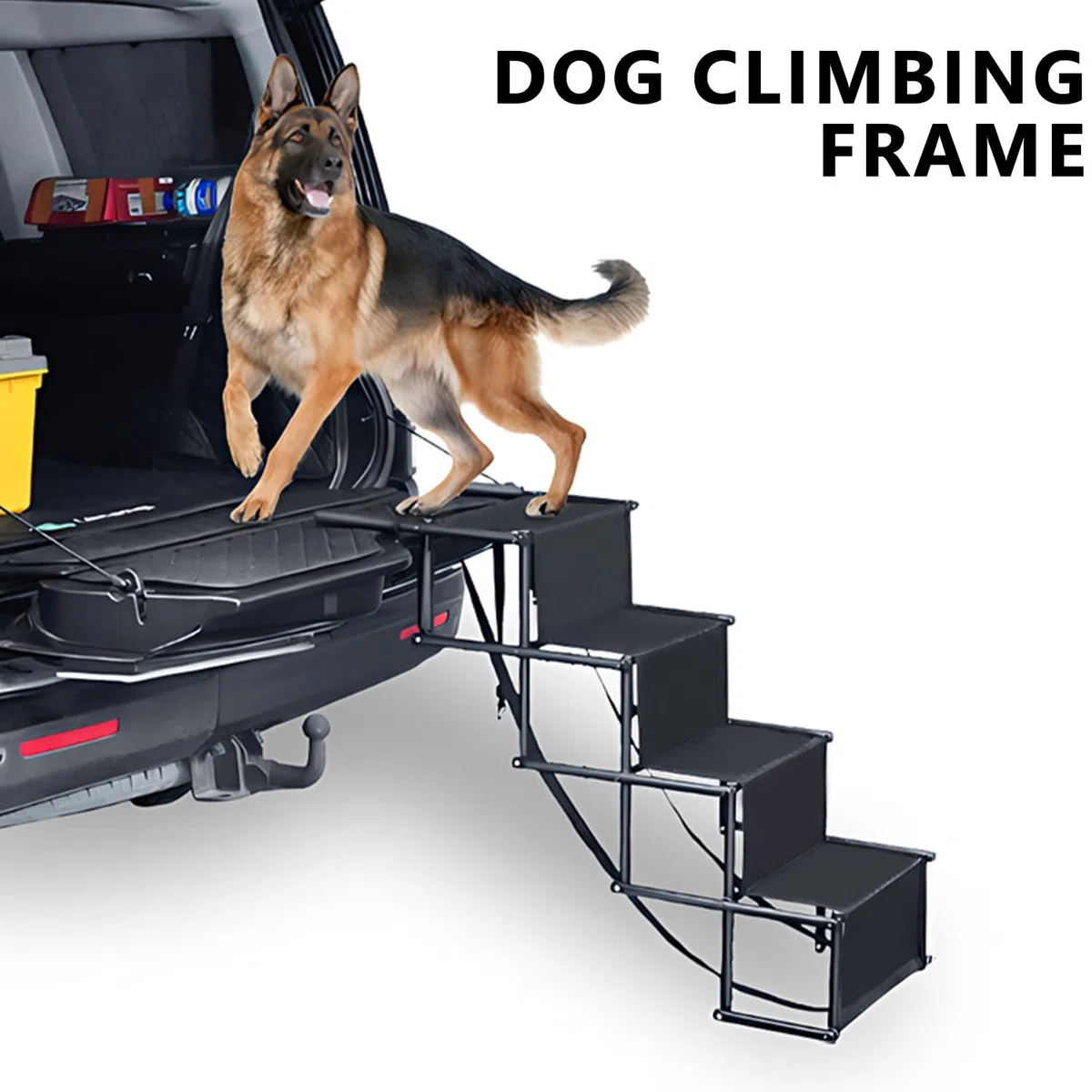 Rampa para Perros Coche, 4 Peldaños Escalera para Perros – Extra Ancha, para Perros Grandes Pequeños, Peldaños Mascotas, Ayuda Subir al Coche, Capacidad Carga hasta 80 kg, Apta Todos Los Vehículos