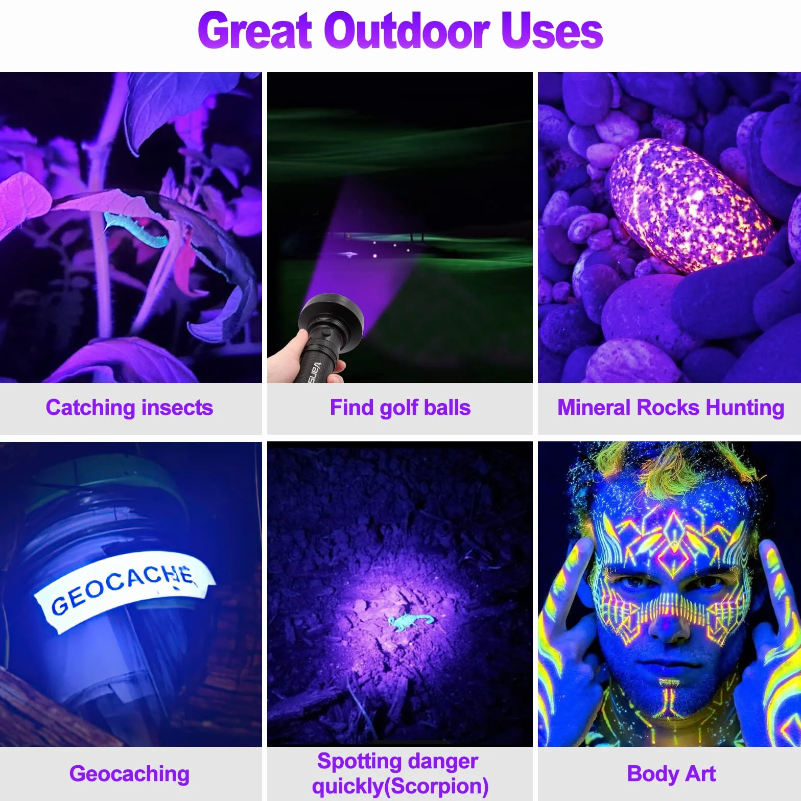 Vansky Lámpara UV de luz negra, linterna de 395 nm: luz UV con 100 LED UV para mascotas, detector de orina, lámpara de luz negra para manchas secas de sus perros, gatos y roedores en alfombras