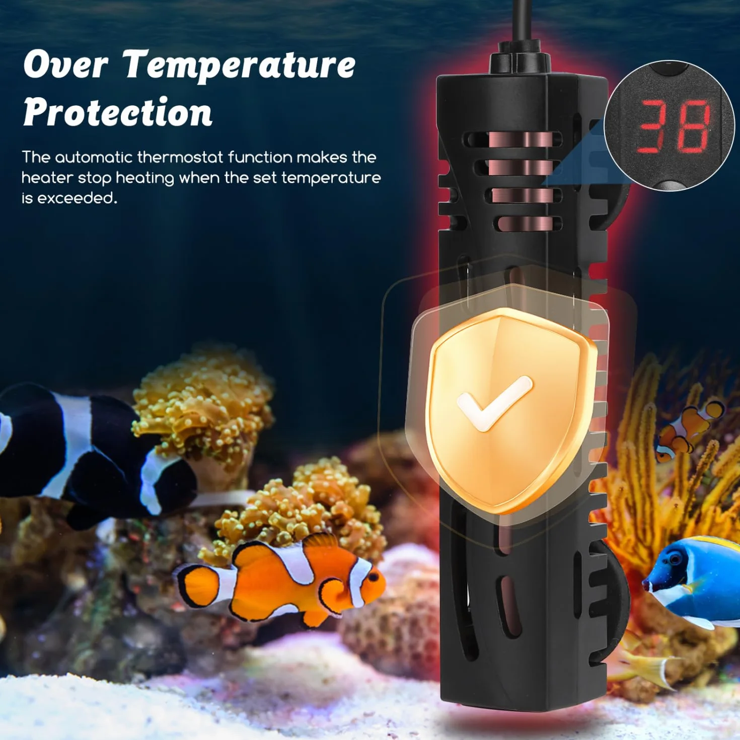 Nobleza 50W Calentador Digital 50W para Acuario Sumergible, Control Externo 15-35°C, Seguro para Peceras 10-50L