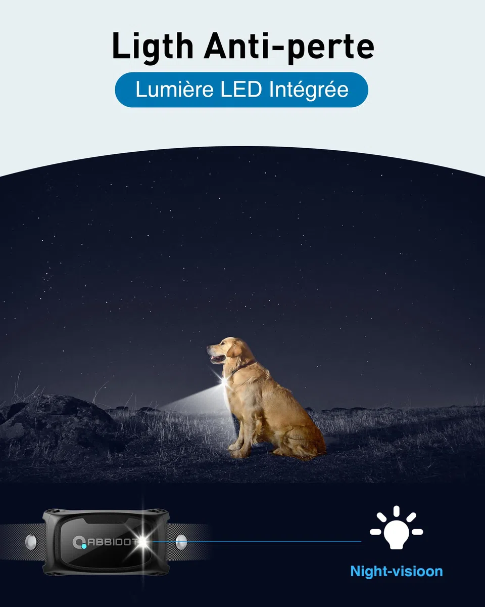 ABBIDOT - Collar de entrenamiento para perro, luz nocturna, bloqueo de seguridad mejorado, 151 niveles de 4 modos de entrenamiento, recargable collar eléctrico para perros pequeños y grandes