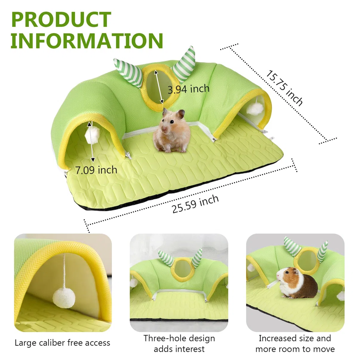 Cama Túnel para Conejillos de Indias, Túnel de Conejos, Juguetes de Escondite de Conejillo de Indias, Cama de Conejillo de Indias Lavable para Hámster, Chinchilla, Conejito (Verde)