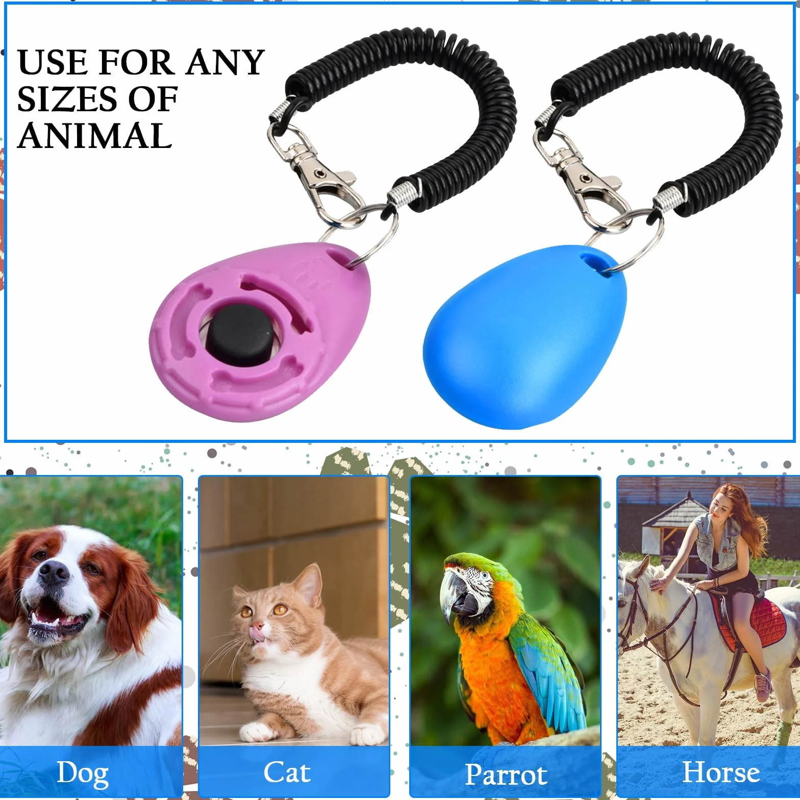 Dog Training Clicker, Clicker Perro, 9 Piezas Entrenador de Perros Entrenamiento para Mascotas, Clicker PerroAdiestramiento con Correa de Mano, Pet Training Clickers para Perros Gato Caballo Pajaros