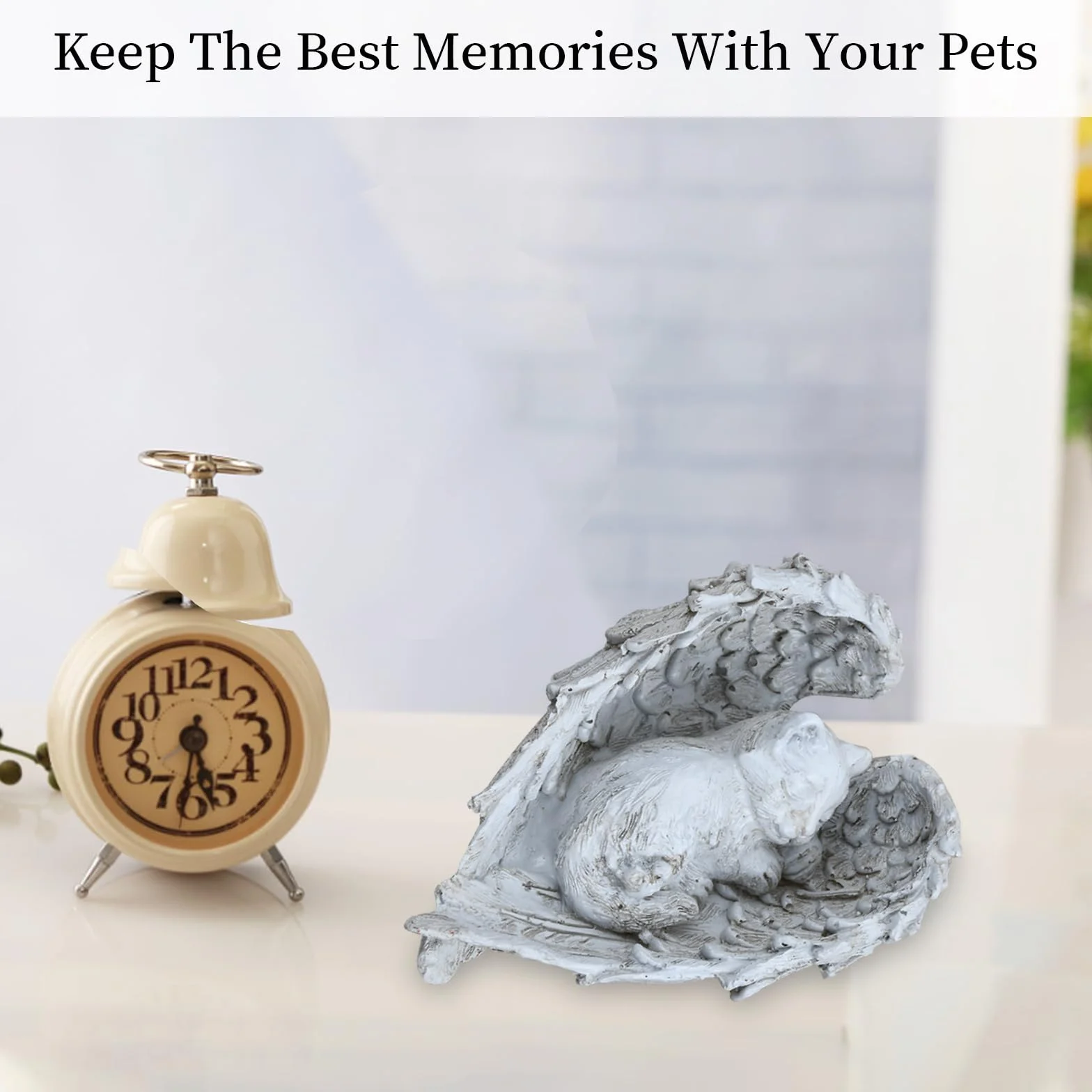 Dokeno Estatua Conmemorativa de Gato para Mascotas, Estatua de Ángel para Gato en Resina, Gato Durmiendo en Alas de Ángel Estatua de Tributo, Ángel Pet Memorial Tumba Marcador