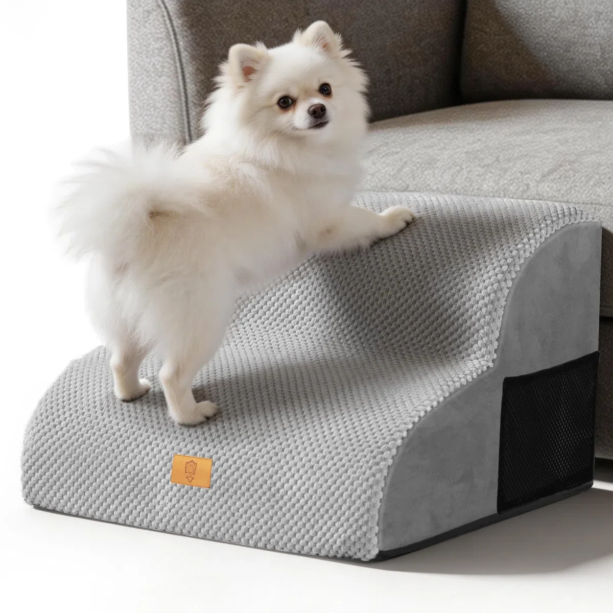 Thihome Escalones para Perros, Escalera Mascotas de Espuma 2 Escalones, Rampa para Perros con Funda Extraíble y Lavable, Escalera Perro para Sofá o Cama, 40x30x40cm, Gris