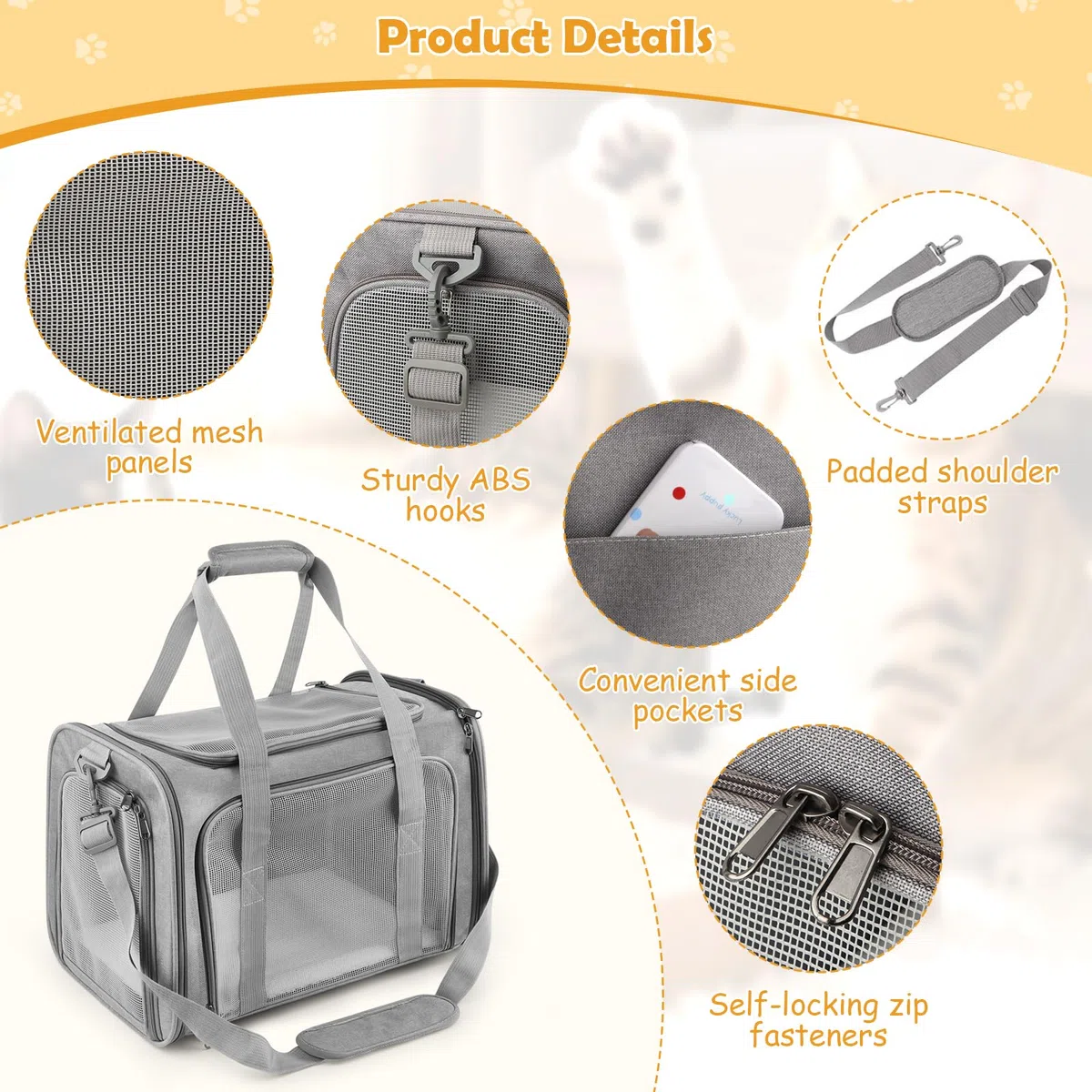 Transportin Gato Grande, 45x30x30 cm Transportin Perro Pequeño Transpirable Plegable, Transportin para Gatos con Correa al Hombro y Colchón Suave, para Coche/Avión, Autoreisbox für Katze