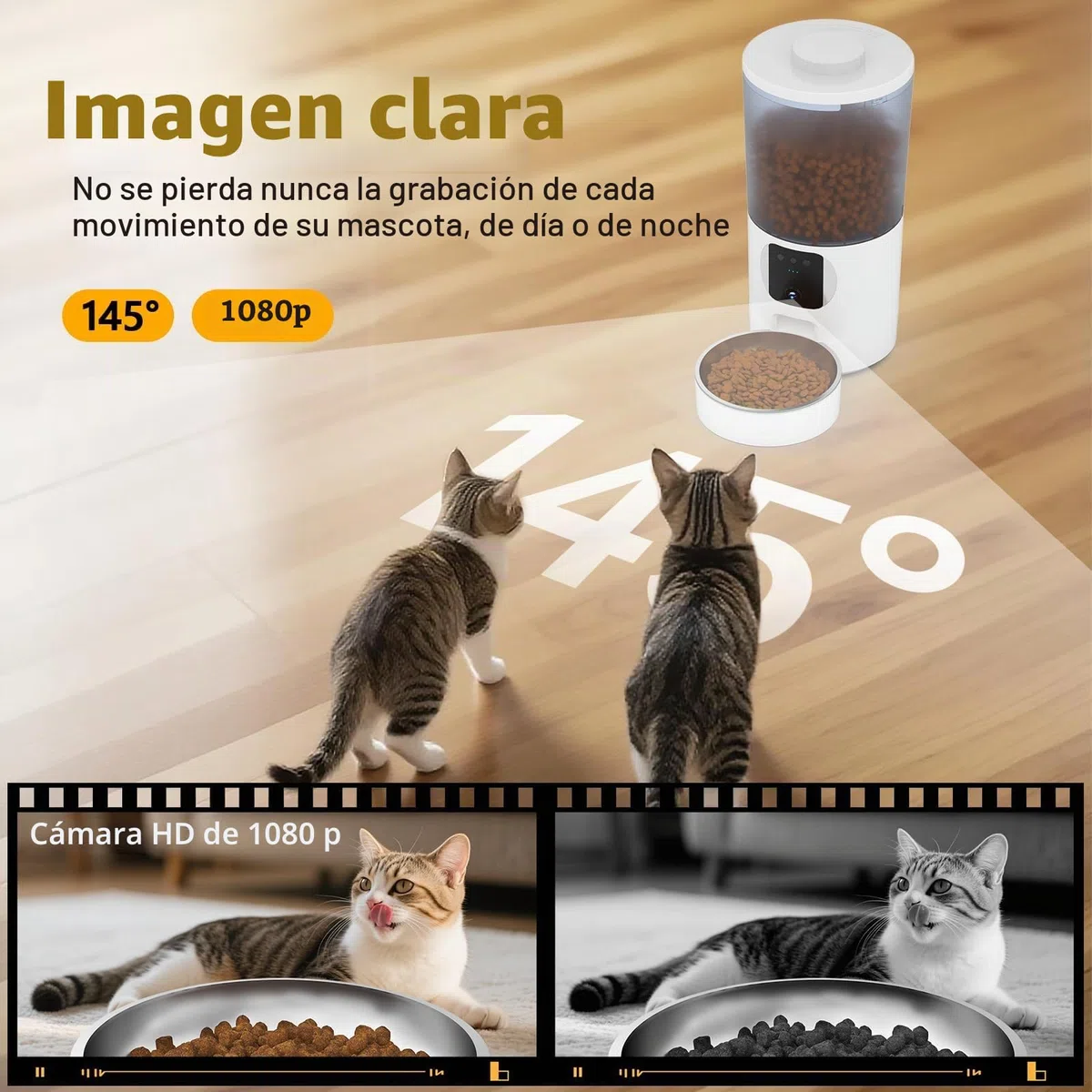 PF1-6L Comedero Gato Automatico WiFi, Cámara 1080P HD, Cuenco de Acero Inoxidable, Programable y con raciones, Antisuciedad y Cierre automático de Salida, Batería de Reserva