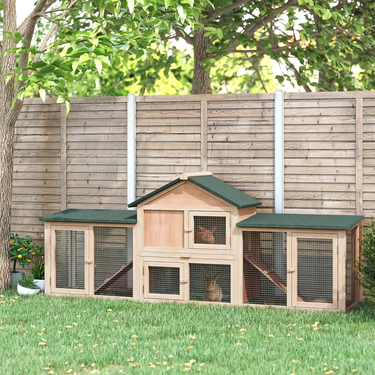 PawHut Conejera de Exterior Grande Gallinero Pajarera Granja Casa para Animales Pequeños Jaula Mascota Conejos Gallinero 210x45.5x84.5cm